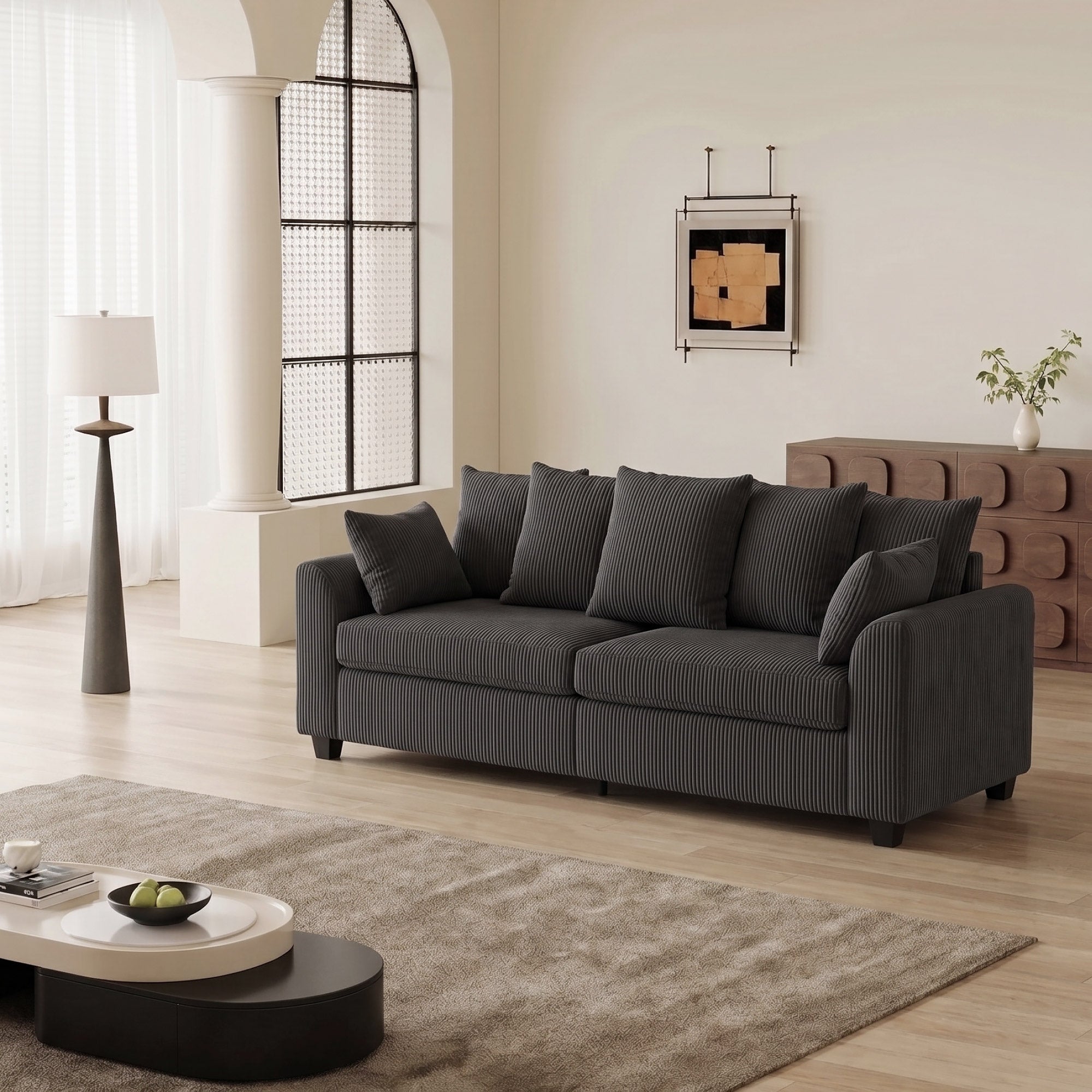FlexLiving 83.5" Straight Sofa with Curved Arms & 3 Seat, Dark Grey