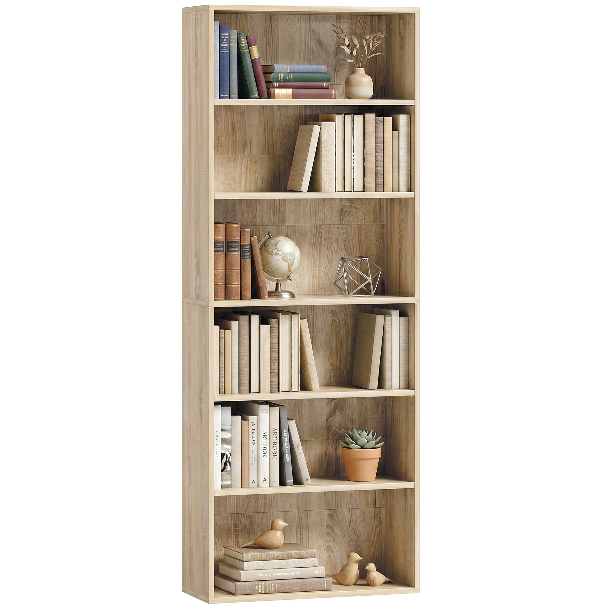 6 Tier Bookshelf, Freestanding Bookcase with Adjustable Shelves, Display Storage Unit for Living Room, Bedroom, Study, 60 x 24 x 158.5 cm, Oak Wood Effect