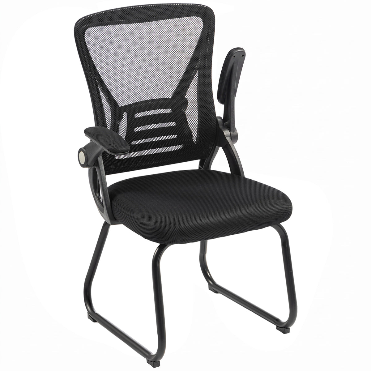 Desk Chair No Wheels with Flip-up Armrests, Mesh Office Chair with Steel Legs for Home Conference Room, Bedroom, Waiting, Reception, Black