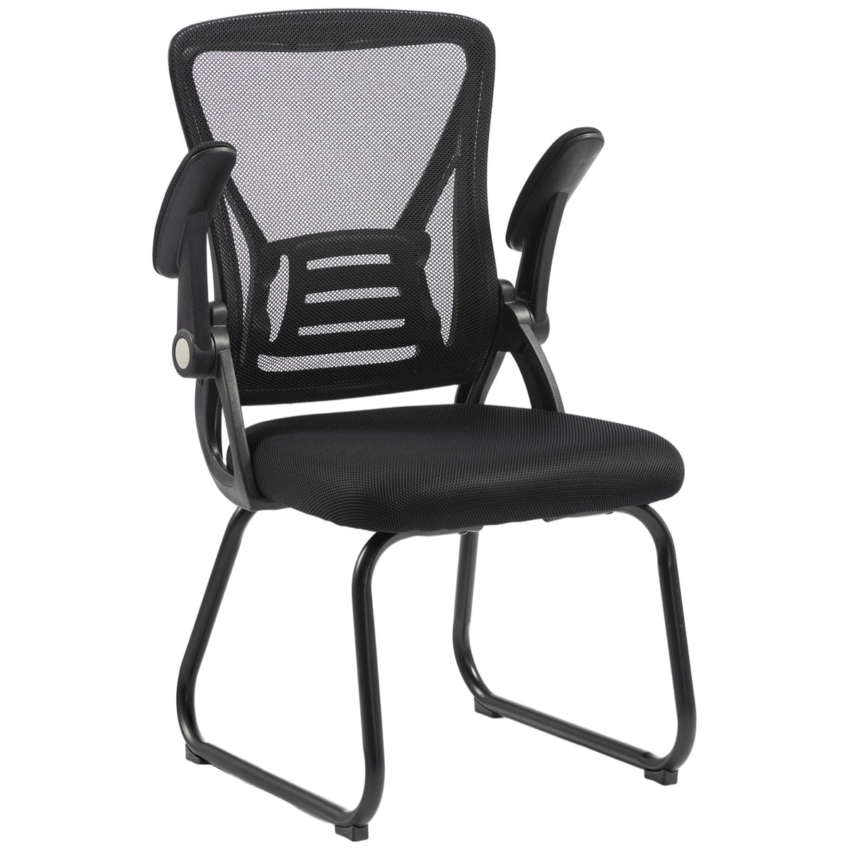 Desk Chair No Wheels with Flip-up Armrests, Mesh Office Chair with Steel Legs for Home Conference Room, Bedroom, Waiting, Reception, Black