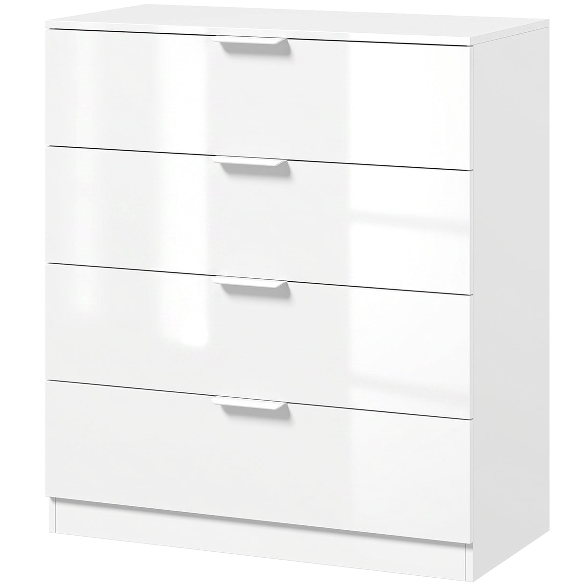 High Gloss Chest of Drawers with 4 Drawers, Modern Space-Saving Bedroom Storage Unit with Smooth Runners, Wooden Cupboard for Living Room, Office, Hallway, 70 x 34 x 79 cm, White