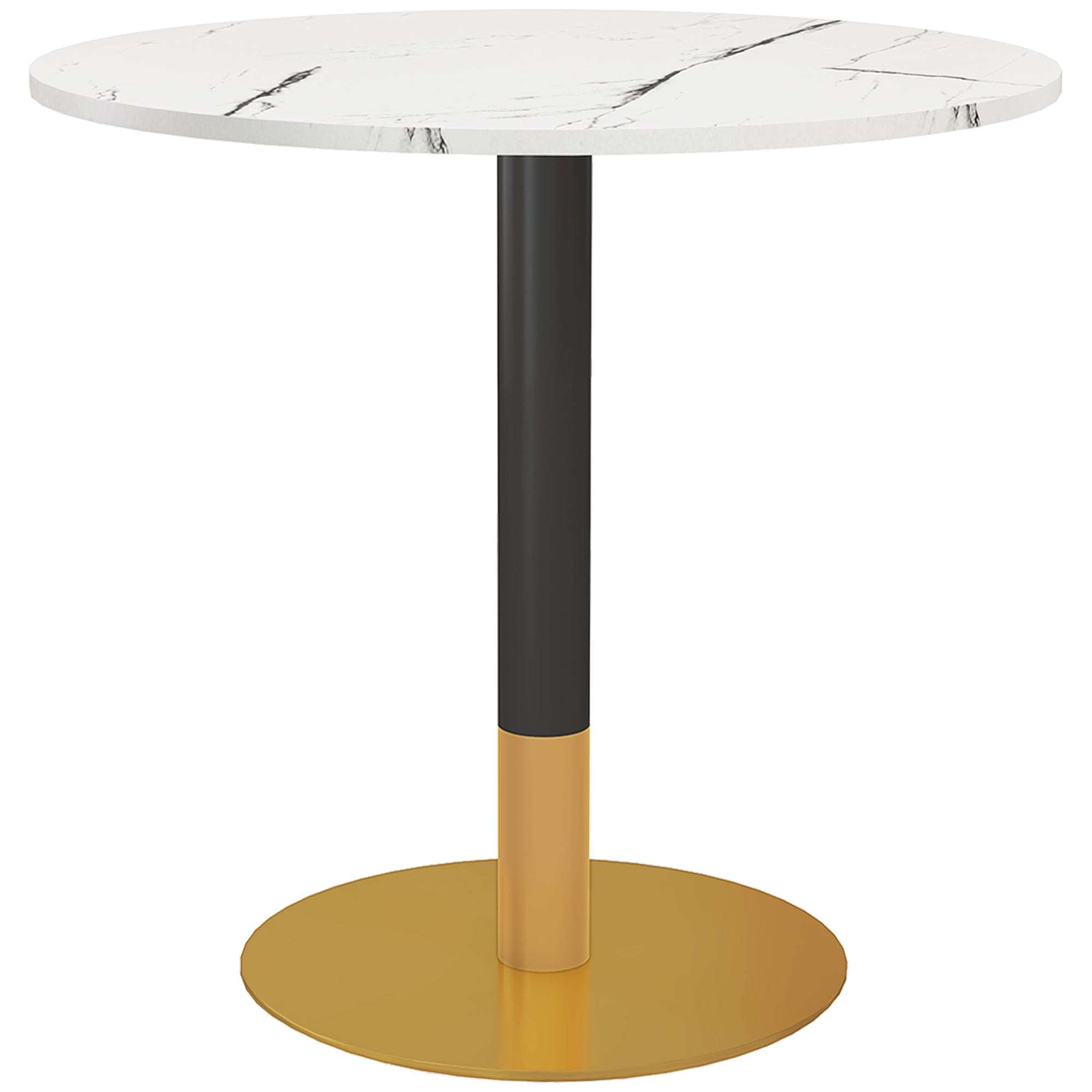 HOMCOM Round Dining Table for 4, Modern Kitchen Table with Faux Marble Top and Steel Base for Living Room, Dining Room, White