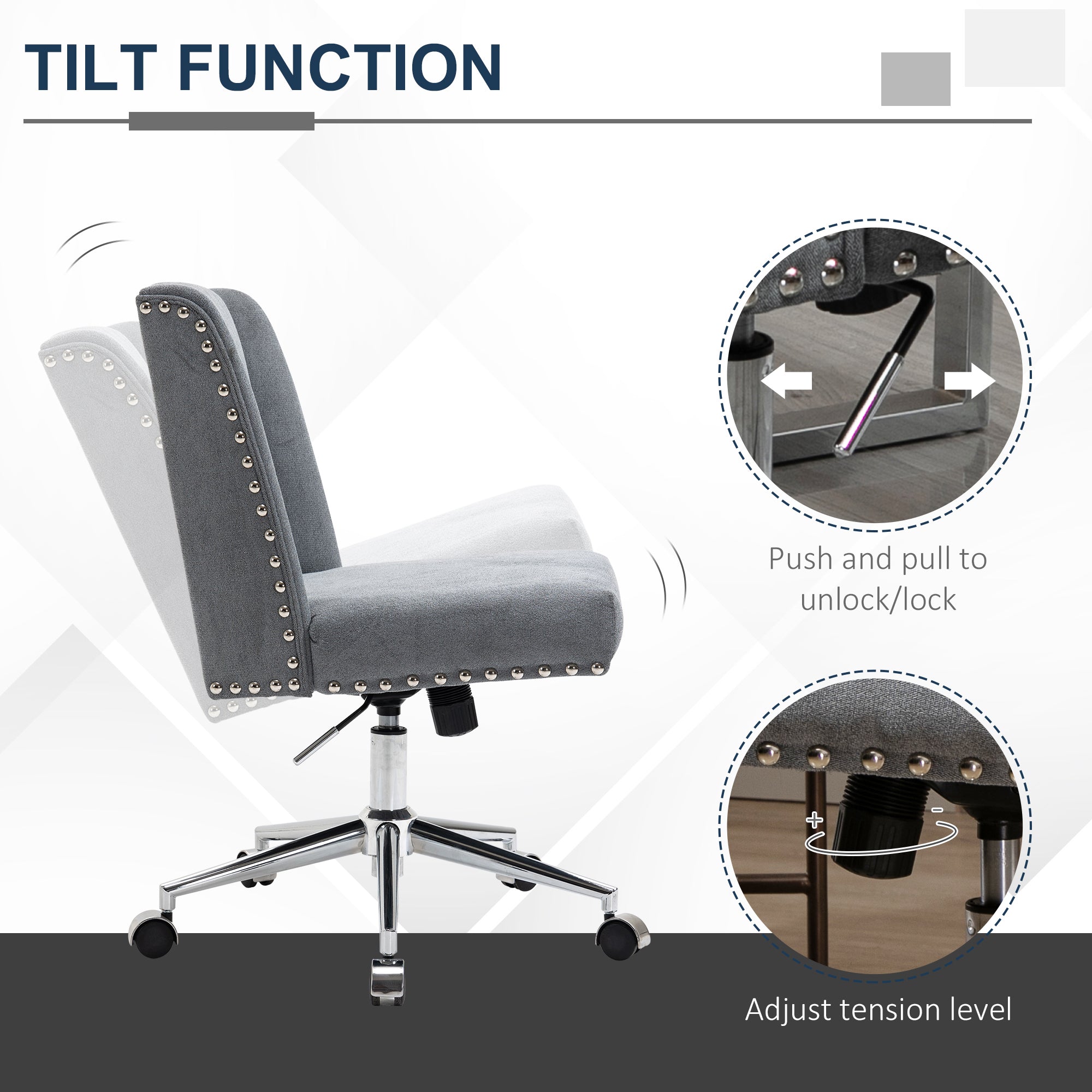 Vinsetto Ergonomic Computer Office Chair Task Desk 360° Swivel Modern Mid Back Rocking Chair for Home Study Bedroom, Adjustable Height Grey