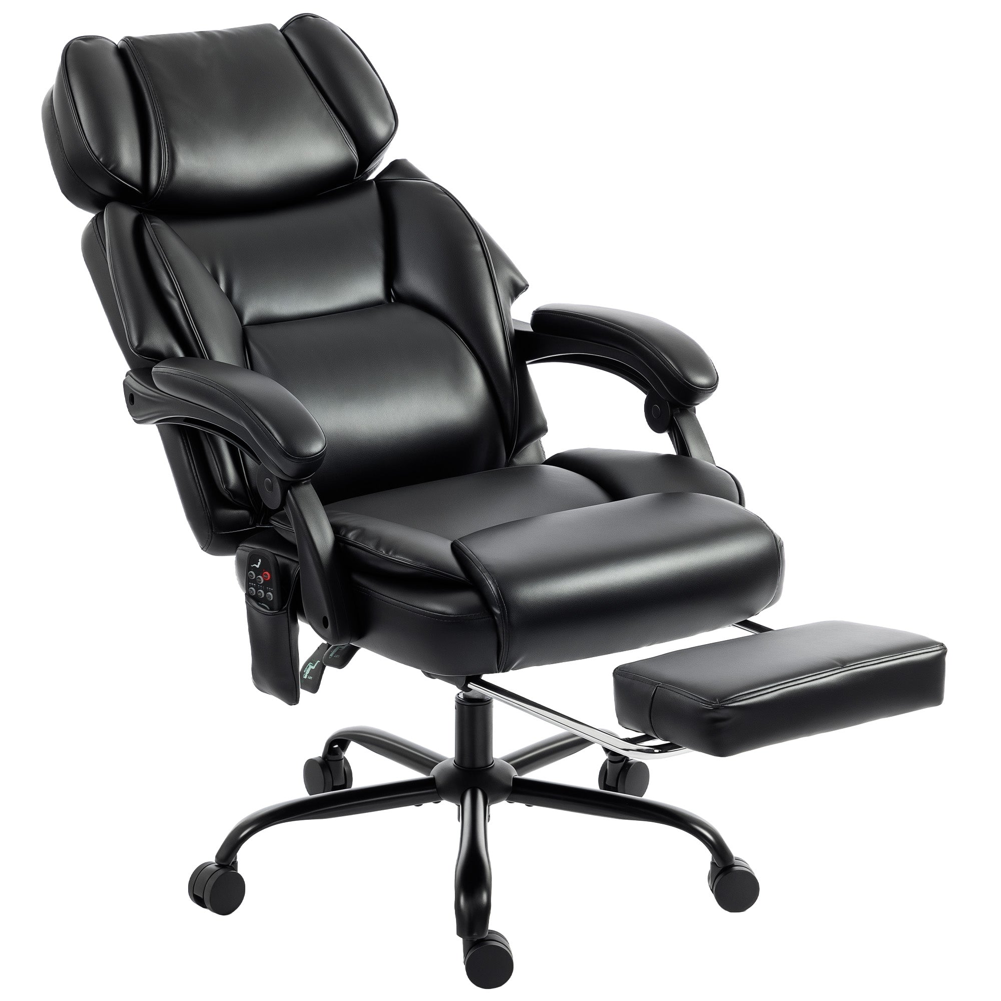 High Back Vibration Massage Office Chair, Heated Reclining PU Leather Computer Chair with Headrest, Footrest, Padded Armrests, Adjustable Height, Swivel Wheels, Remote, Black