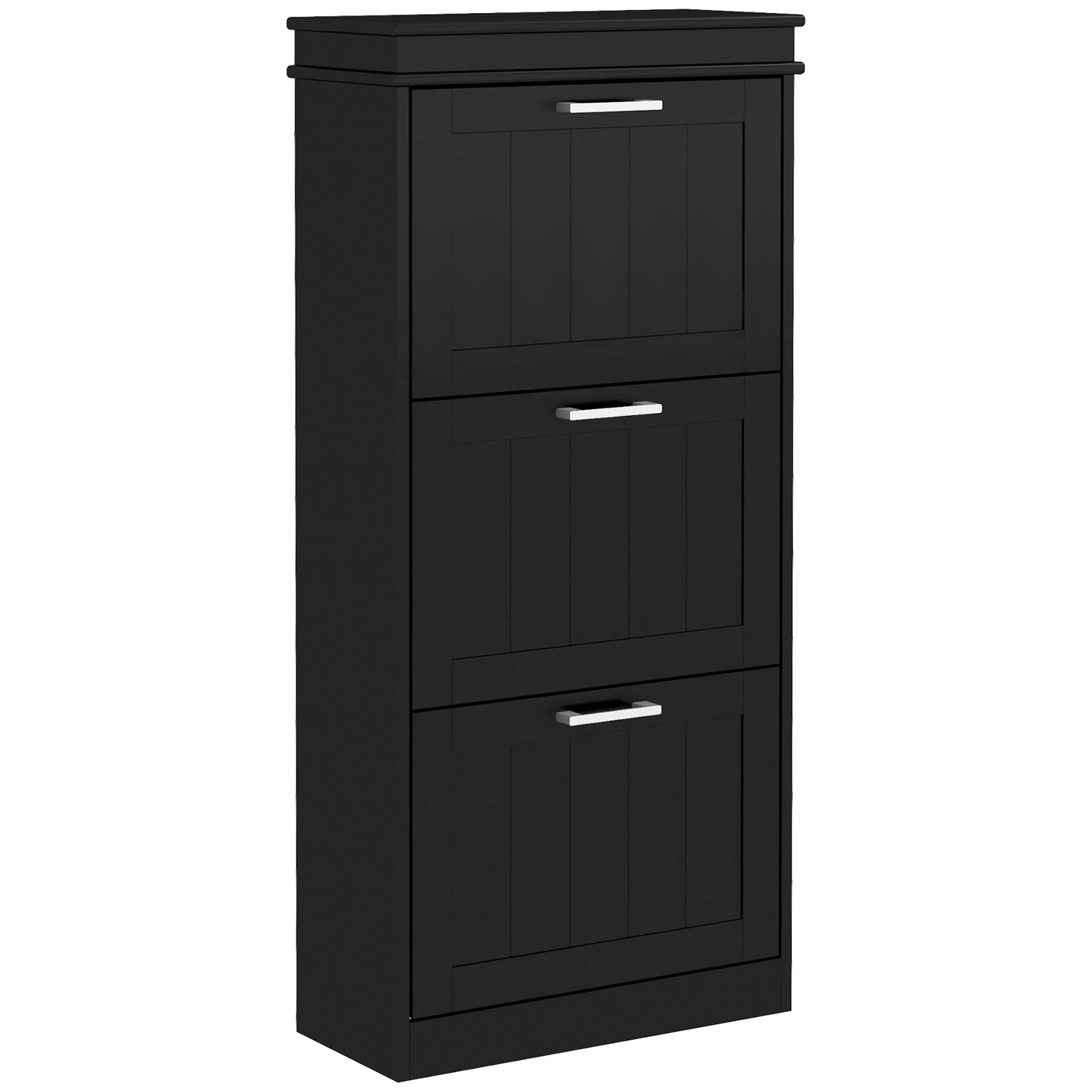 Modern Shoe Storage Cabinet with 3 Flip Drawers for 15 Pairs, Narrow Shoe Organizer for Entryway, Hallway, Black