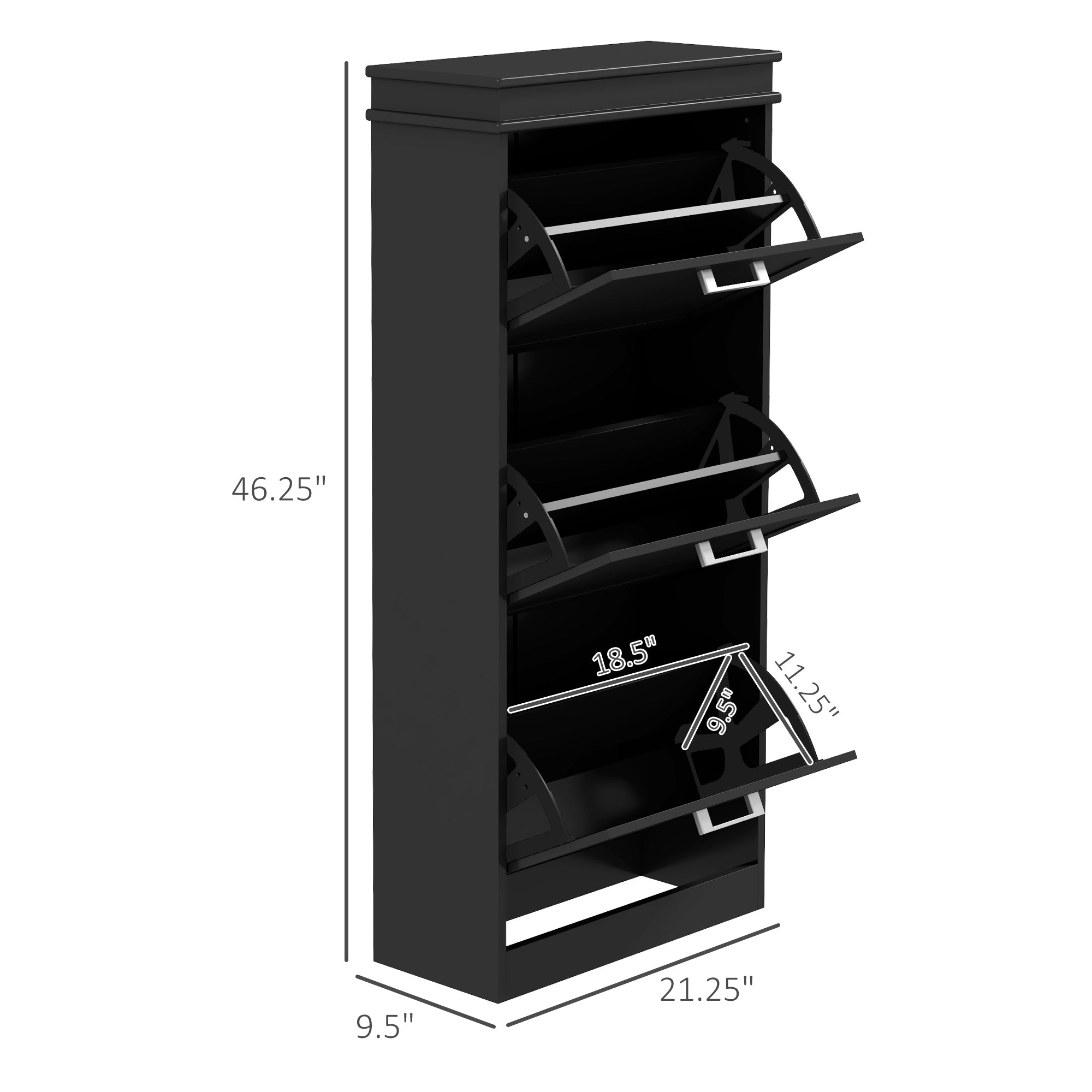 Modern Shoe Storage Cabinet with 3 Flip Drawers for 15 Pairs, Narrow Shoe Organizer for Entryway, Hallway, Black