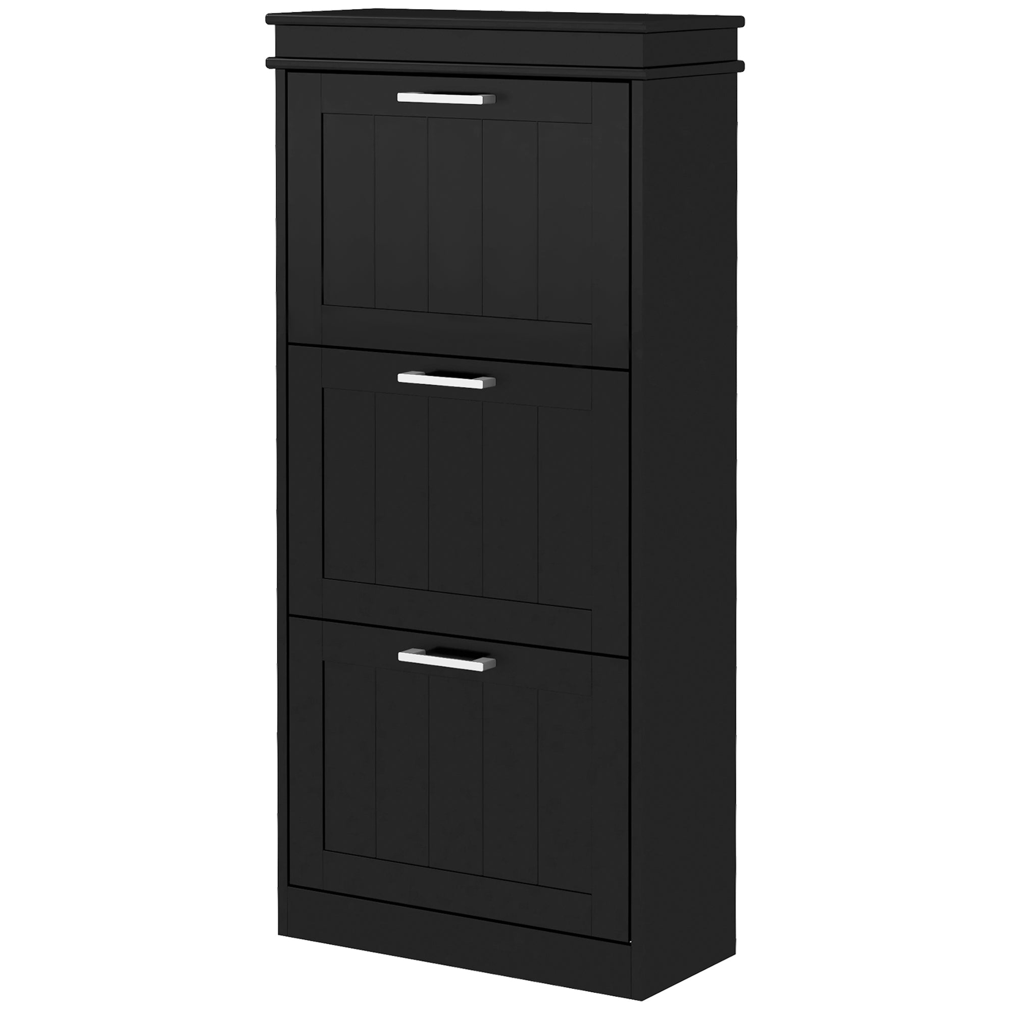 Modern Shoe Storage Cabinet with 3 Flip Drawers for 15 Pairs, Narrow Shoe Organizer for Entryway, Hallway, Black