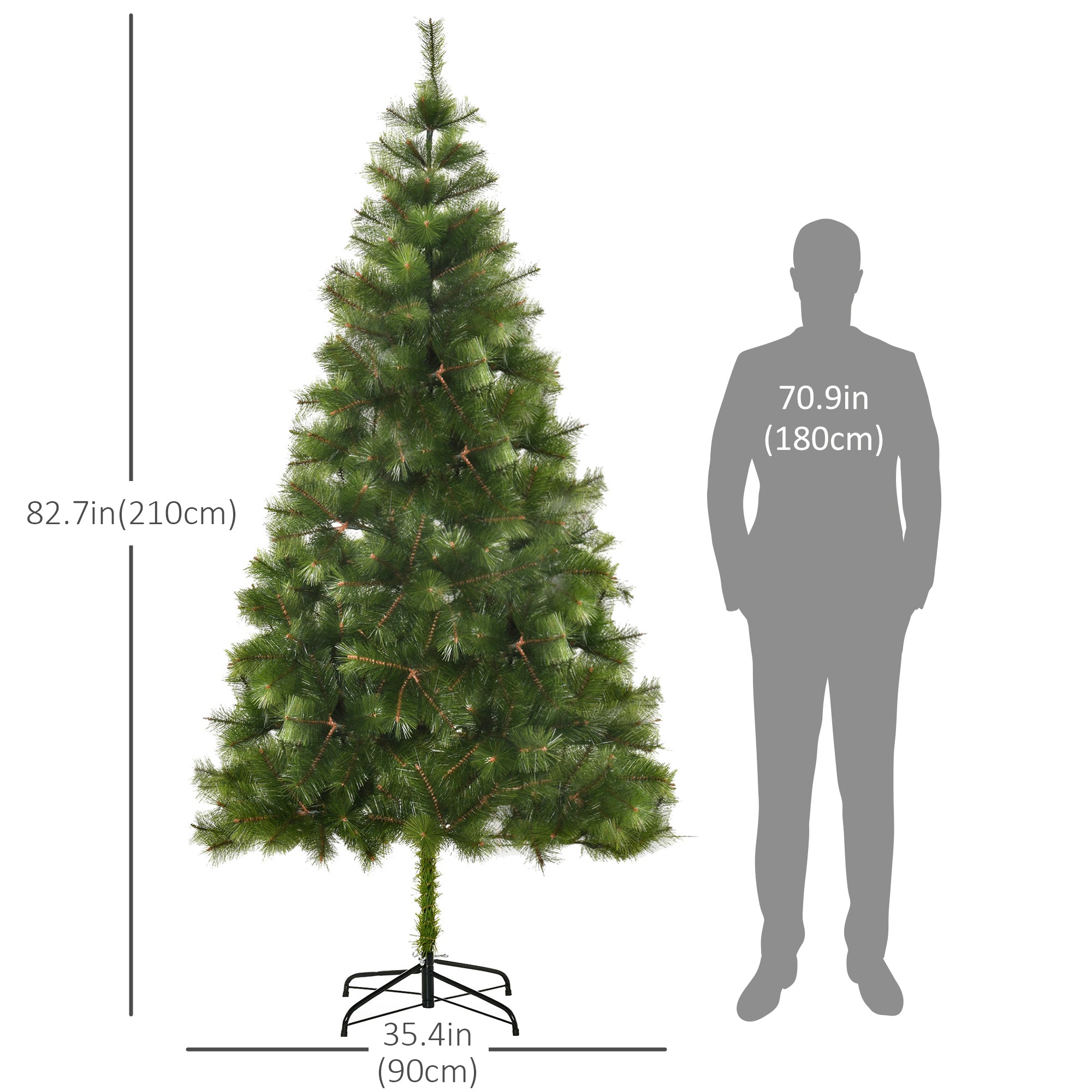 HOMCOM 7 FT Artificial Christmas Tree, Classic Xmas Tree, Holiday Indoor Decoration with Metal Stand, 505 Branches, Green