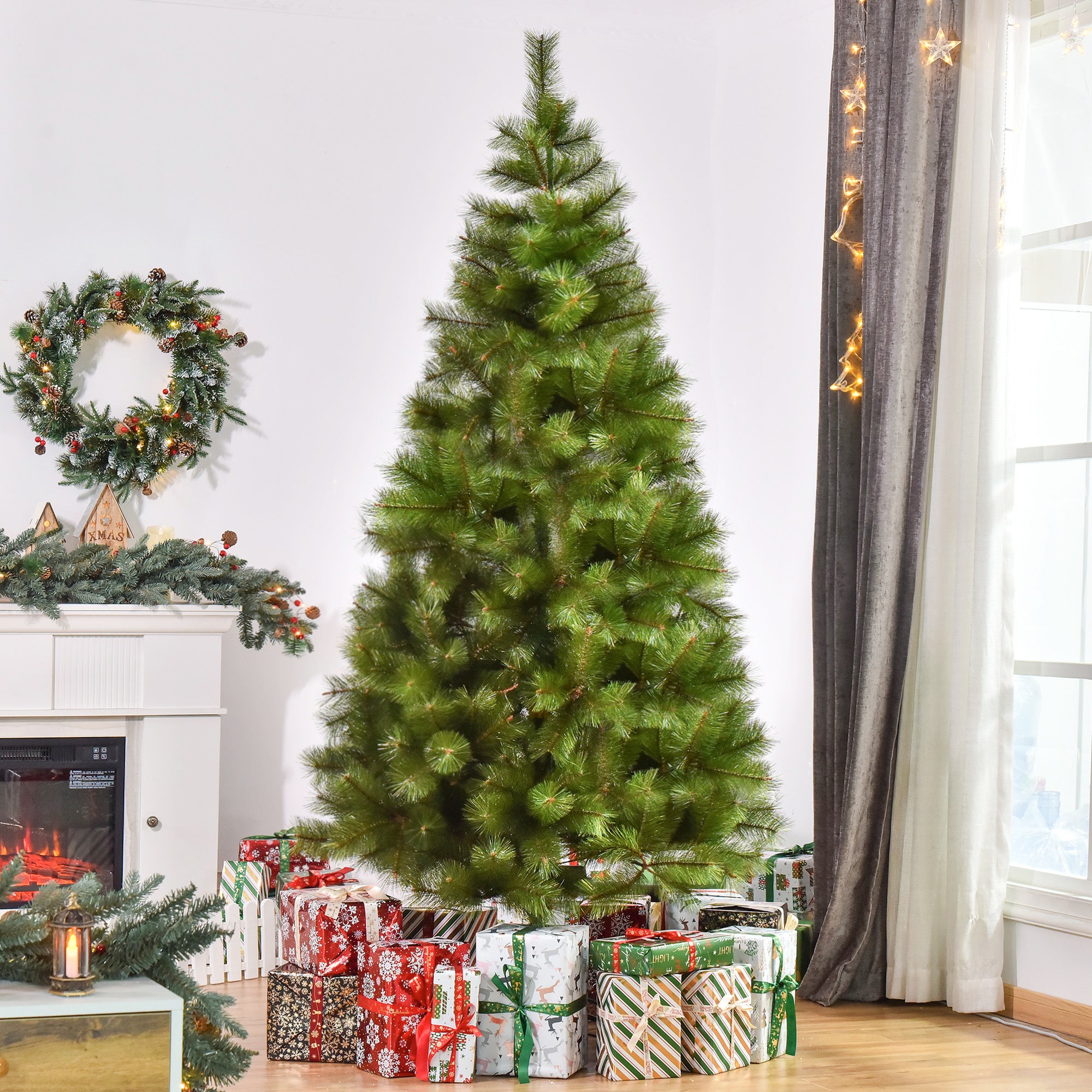 HOMCOM 7 FT Artificial Christmas Tree, Classic Xmas Tree, Holiday Indoor Decoration with Metal Stand, 505 Branches, Green