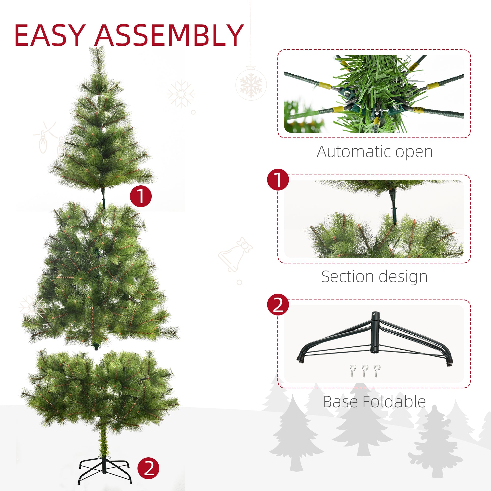 HOMCOM 7 FT Artificial Christmas Tree, Classic Xmas Tree, Holiday Indoor Decoration with Metal Stand, 505 Branches, Green