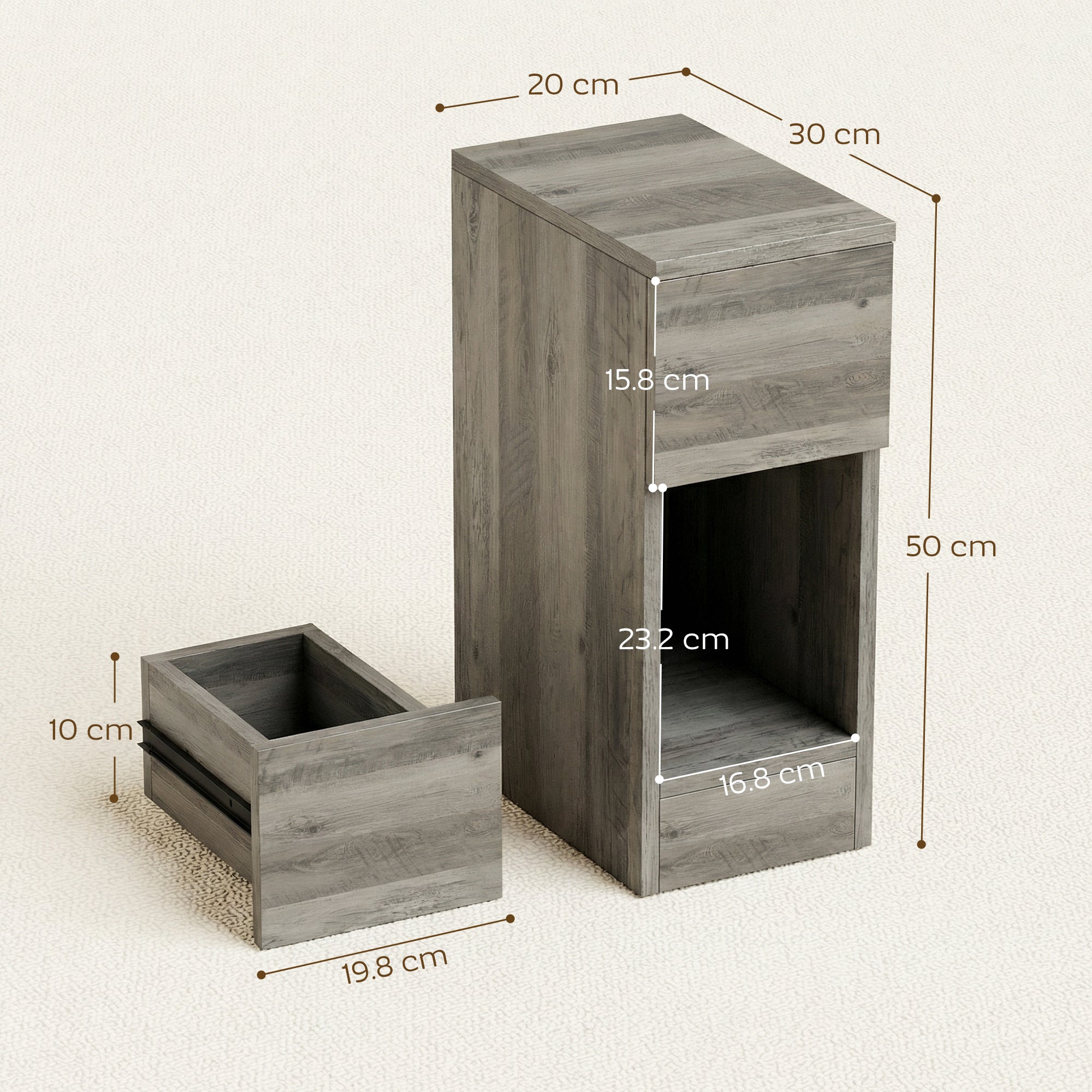 Bedside Tables Set of 2, Modern Side Tables with Drawer and Shelf, Nightstands for Bedroom, Living Room, Grey