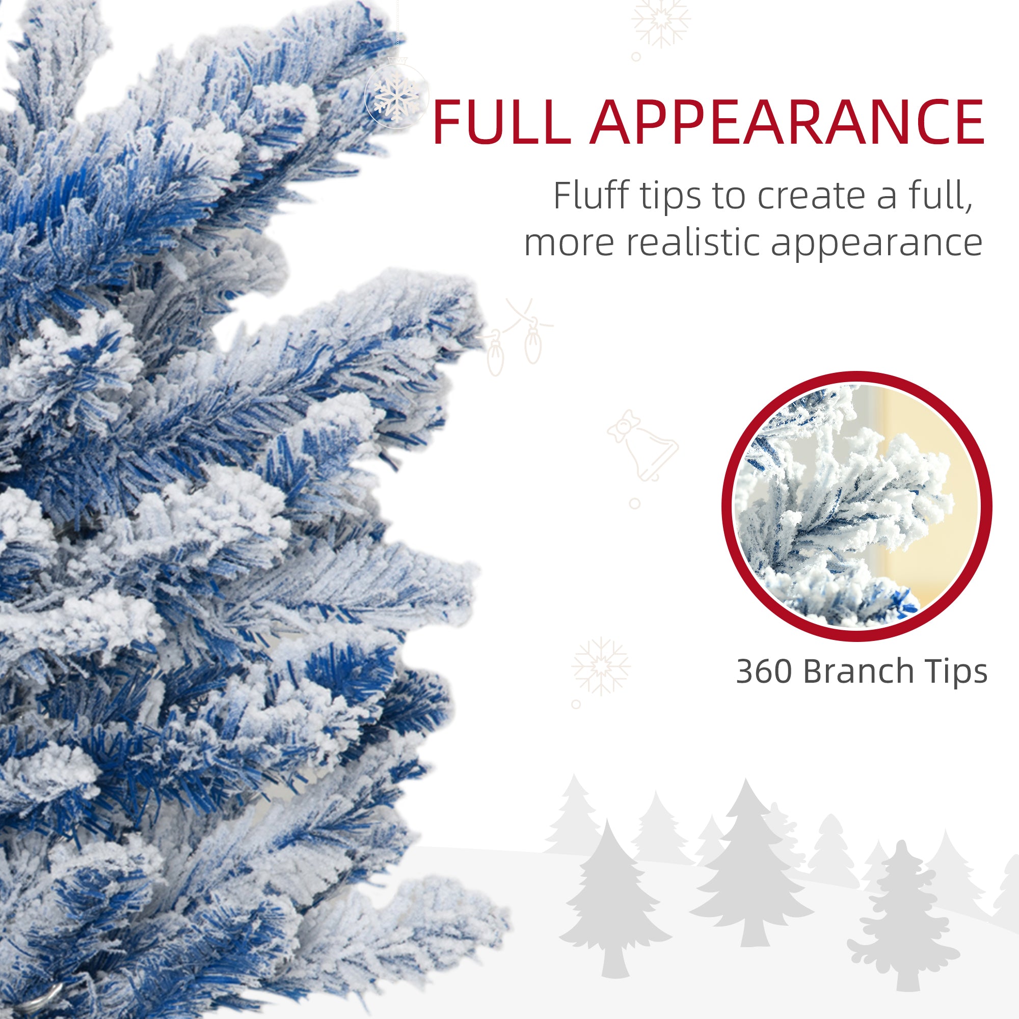 HOMCOM 6ft Tall Prelit Slim Artificial Christmas Tree Xmas Tree with 360 Snow Flocked Branches, 200 Warm White LED Lights, Deep Blue