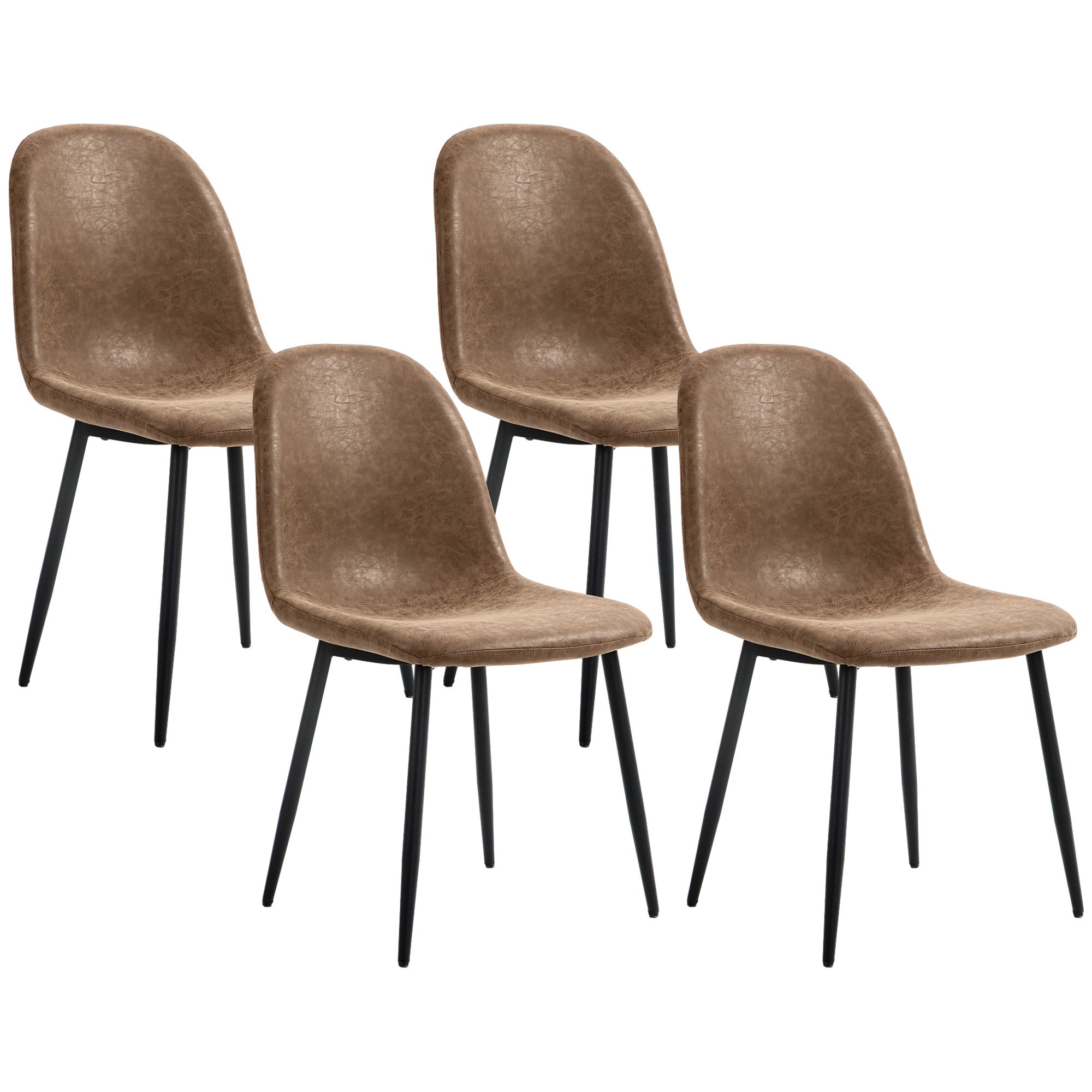 HOMCOM Dining Chairs Set of 4, Retro Kitchen Chairs with PU Leather Upholstery, Wide Seat and Steel Base for Living Room and Dining Room, Brown