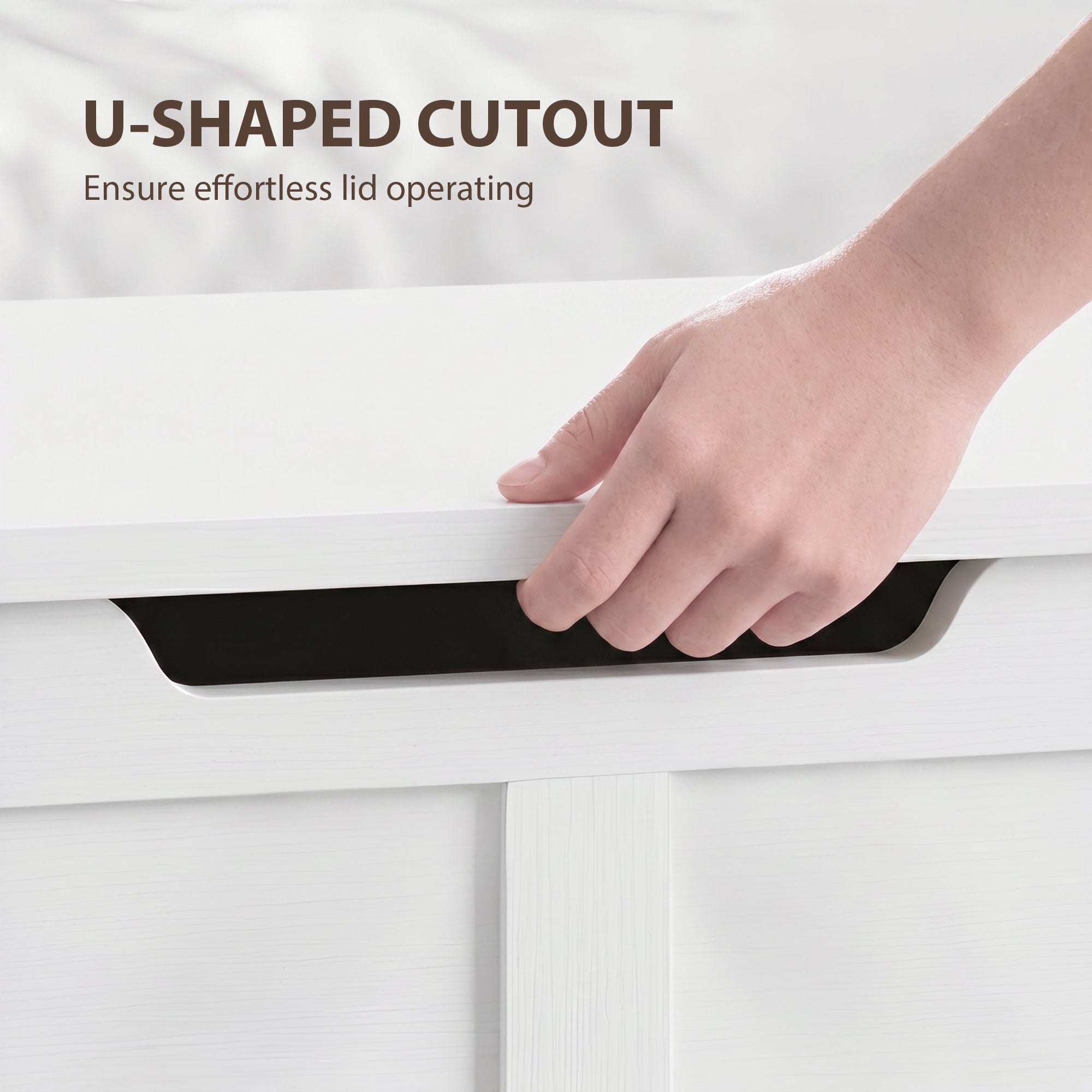 127L Storage Chest, Shoe Storage Trunk Bench Box with 2 Safety Hinges and U-shaped Cut-out Pull, Blanket Box Ottoman for Bedroom, Living Room, Entryway, 100 x 40 x 45 cm, White Wood-Effect