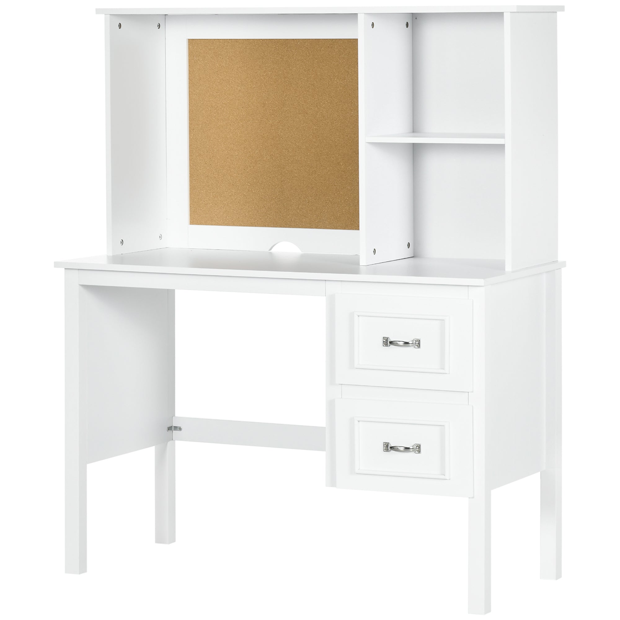 Computer Desk with Drawers & Shelves Home Office Desk with Storage & Corkboard White