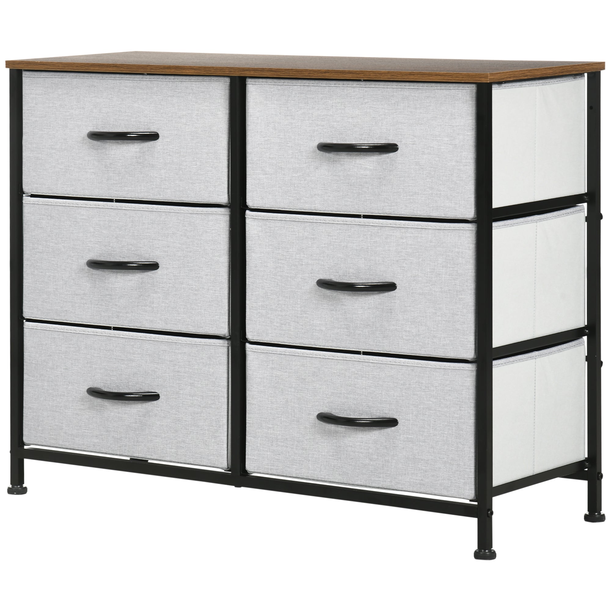 HOMCOM Fabric Chest of Drawers, Storage Drawers, Industrial Bedroom Dresser with 6 Fabric Drawers, Steel Frame and Wooden Top for Nursery, Living Room, Hallway, Grey