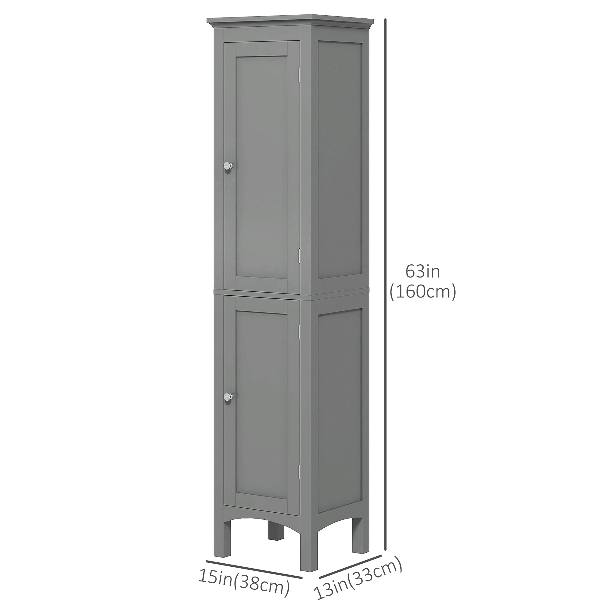 kleankin Bathroom Tall Cabinet, Freestanding Storage Organizer with Adjustable Shelves and 2 Doors, Grey