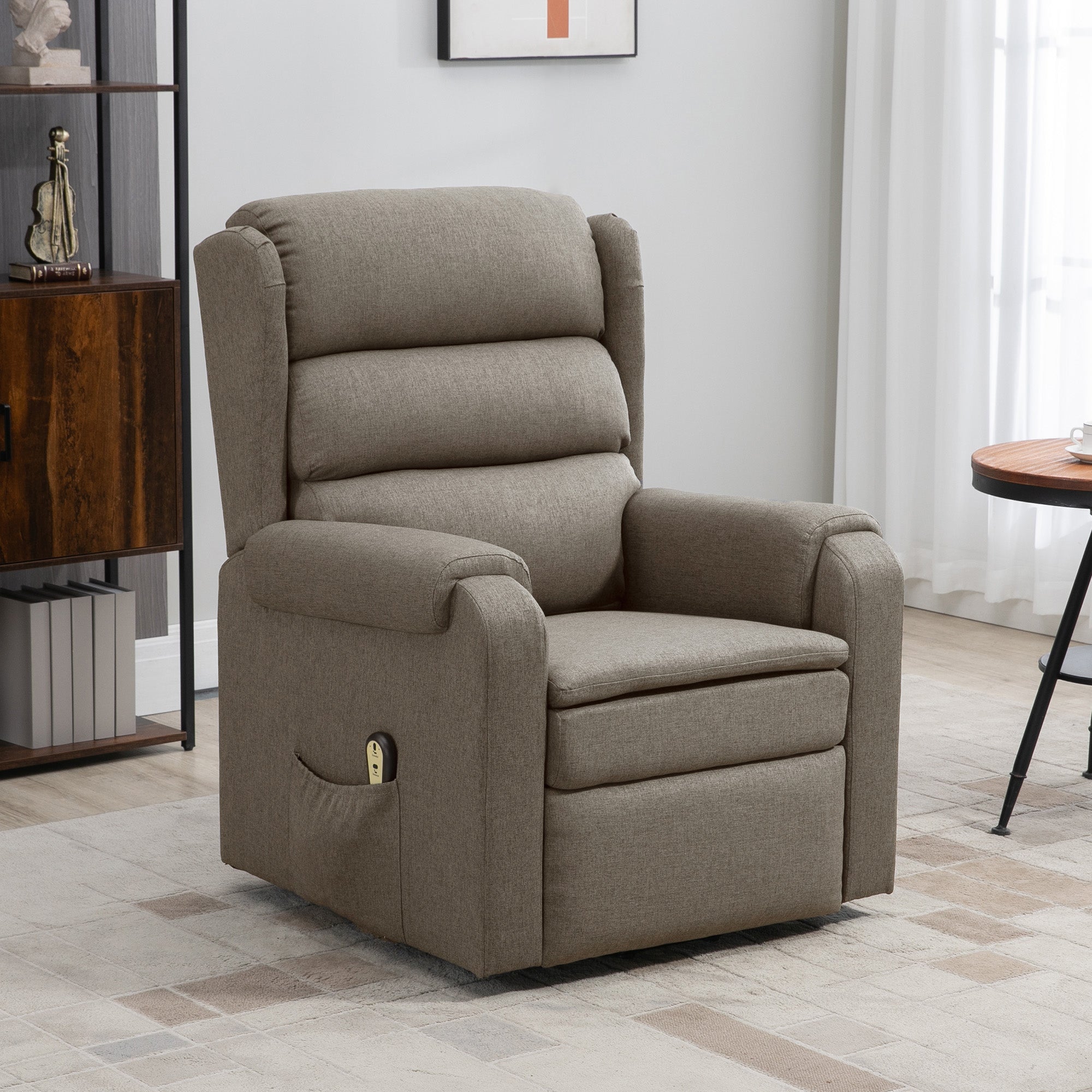 HOMCOM Power Lift Recliner Chair for Elderly, Fabric Electric Stand-Up Sofa, Heavy-Duty Reclining Chair with Pockets for Living Room, Brown