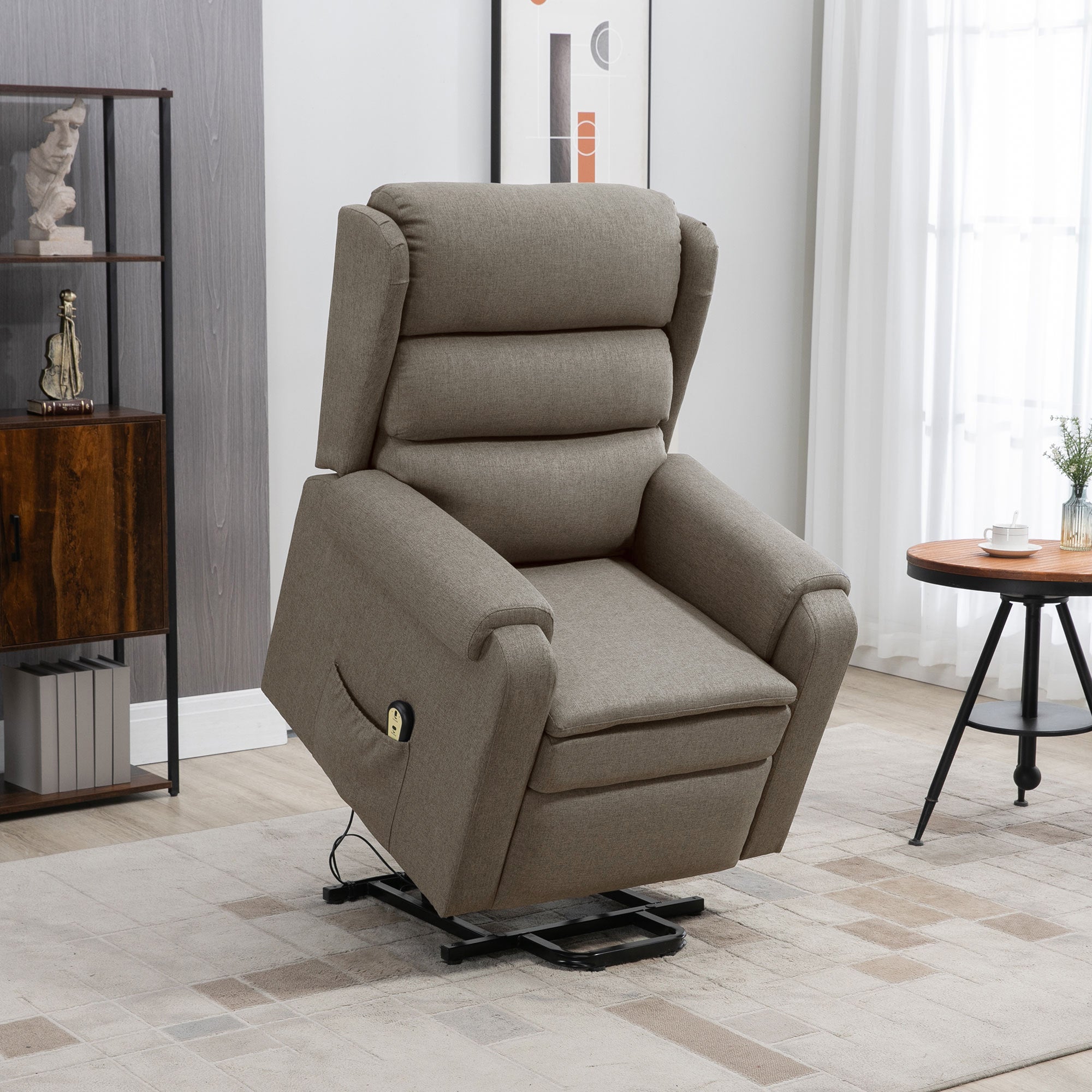 HOMCOM Power Lift Recliner Chair for Elderly, Fabric Electric Stand-Up Sofa, Heavy-Duty Reclining Chair with Pockets for Living Room, Brown