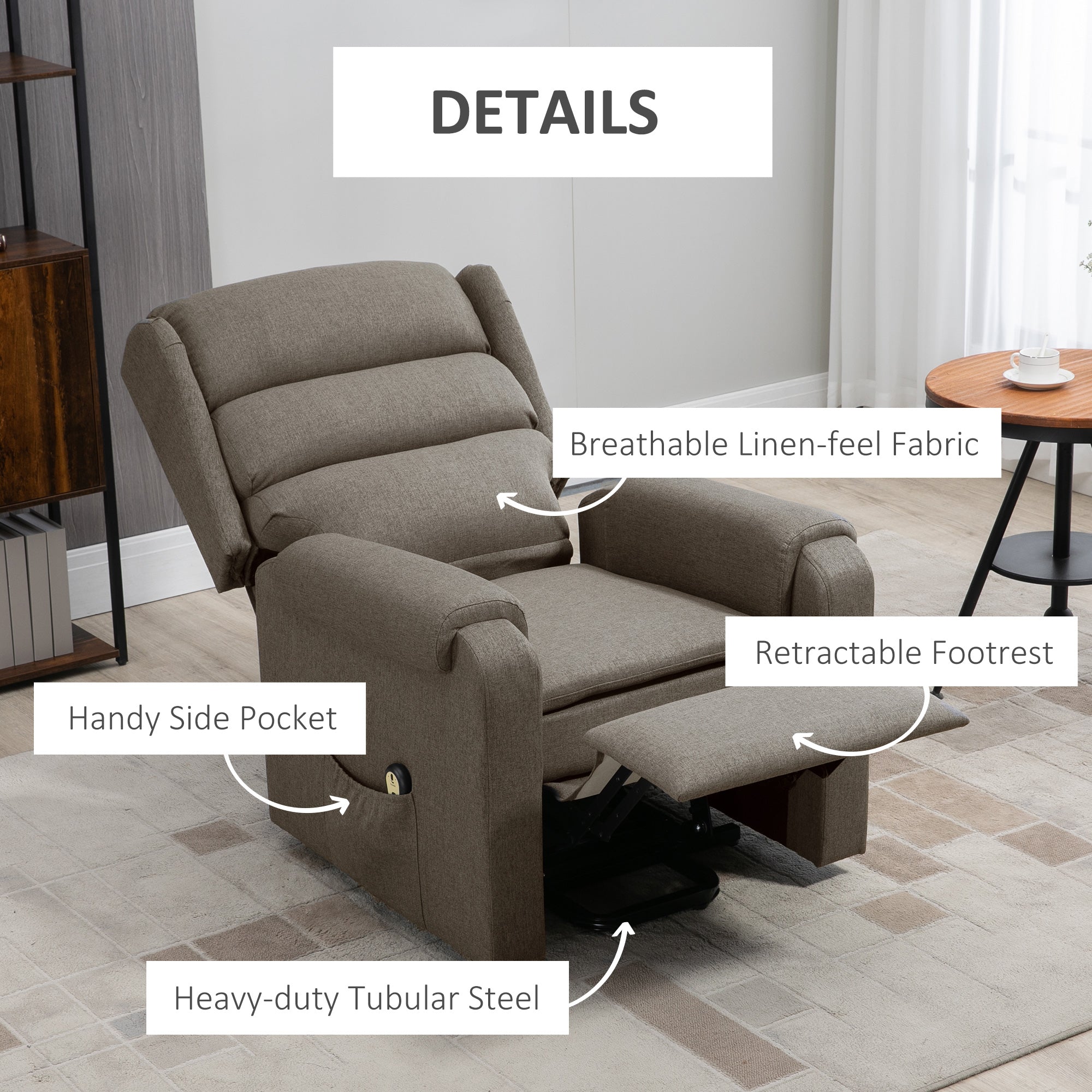 HOMCOM Power Lift Recliner Chair for Elderly, Fabric Electric Stand-Up Sofa, Heavy-Duty Reclining Chair with Pockets for Living Room, Brown