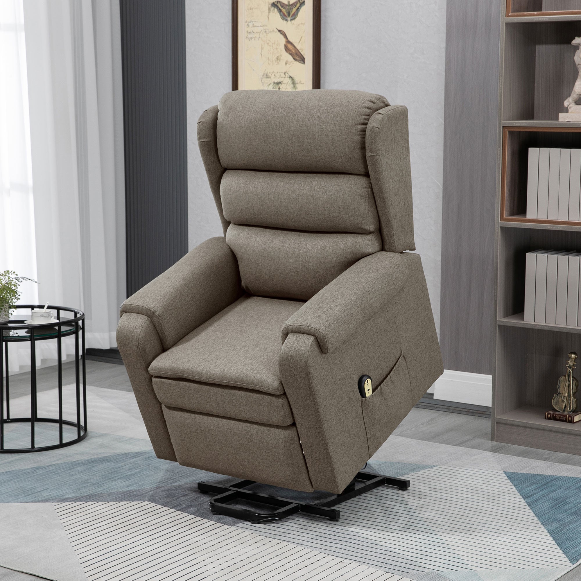 HOMCOM Power Lift Recliner Chair for Elderly, Fabric Electric Stand-Up Sofa, Heavy-Duty Reclining Chair with Pockets for Living Room, Brown