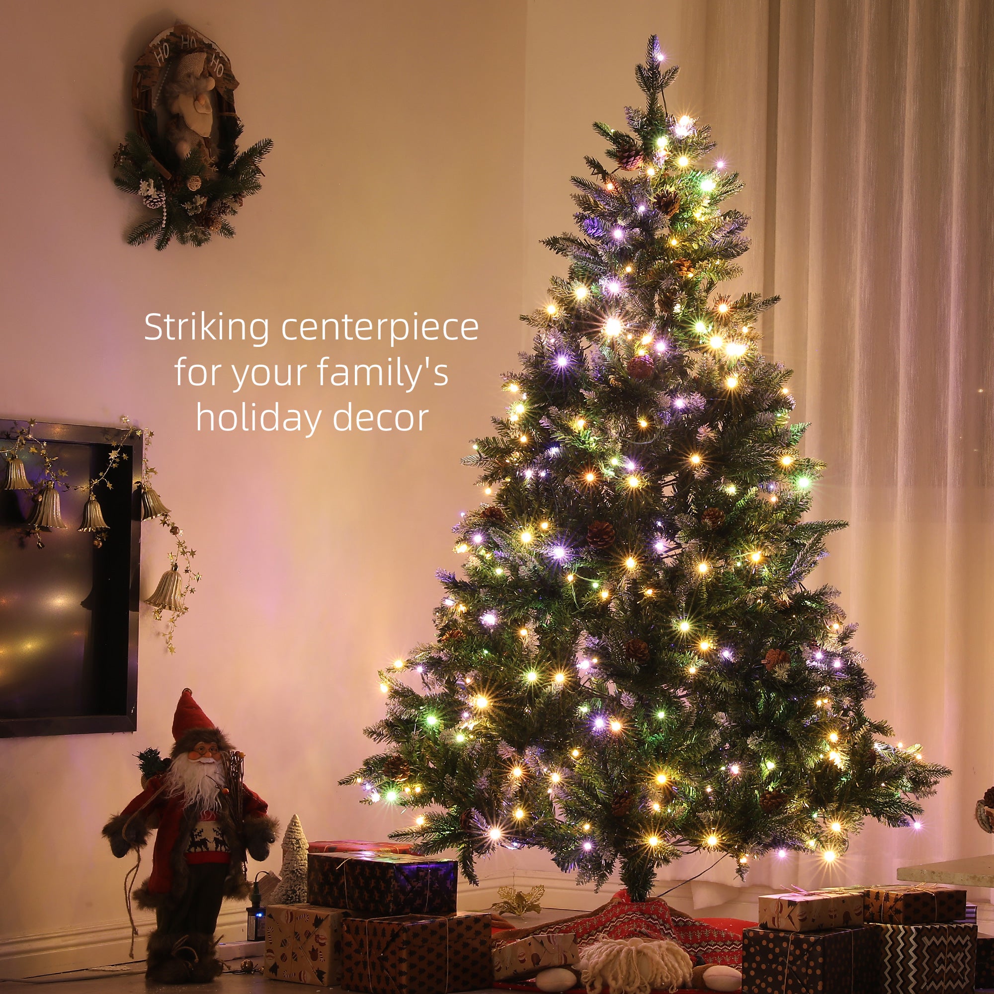 HOMCOM 6ft Prelit Artificial Christmas Tree with Dual Colour LED Light and 1078 Tips, Metal Base, Realistic Hinged Xmas Tree, Green
