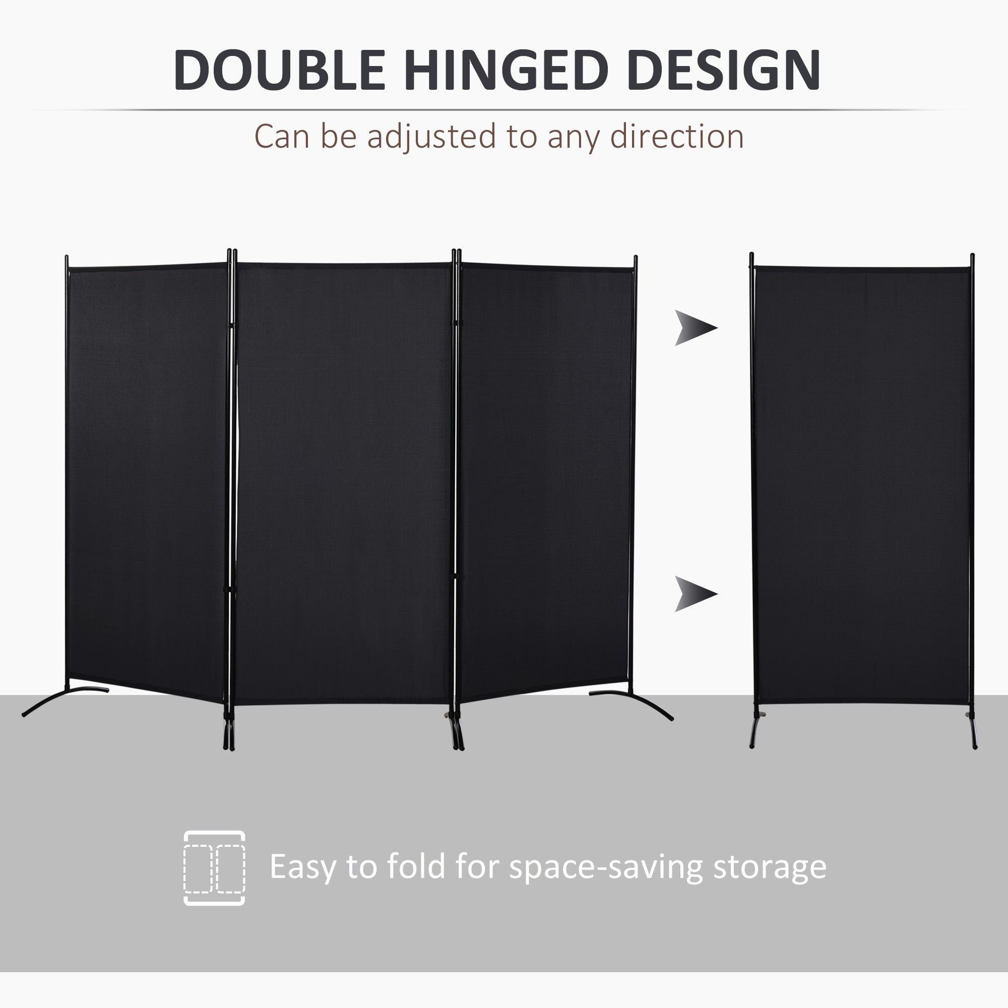 HOMCOM 3 Panel Room Divider, 6 Ft Double Hinged Folding Privacy Screen, Portable Freestanding Partition Wall Divider for Home Office, Black