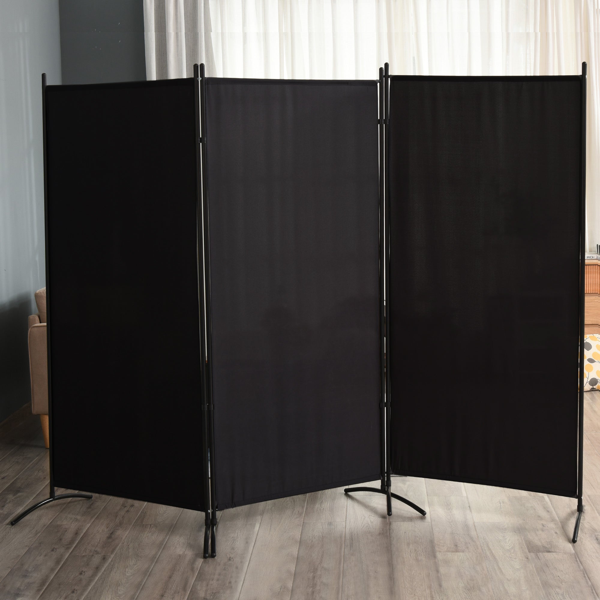 HOMCOM 3 Panel Room Divider, 6 Ft Double Hinged Folding Privacy Screen, Portable Freestanding Partition Wall Divider for Home Office, Black