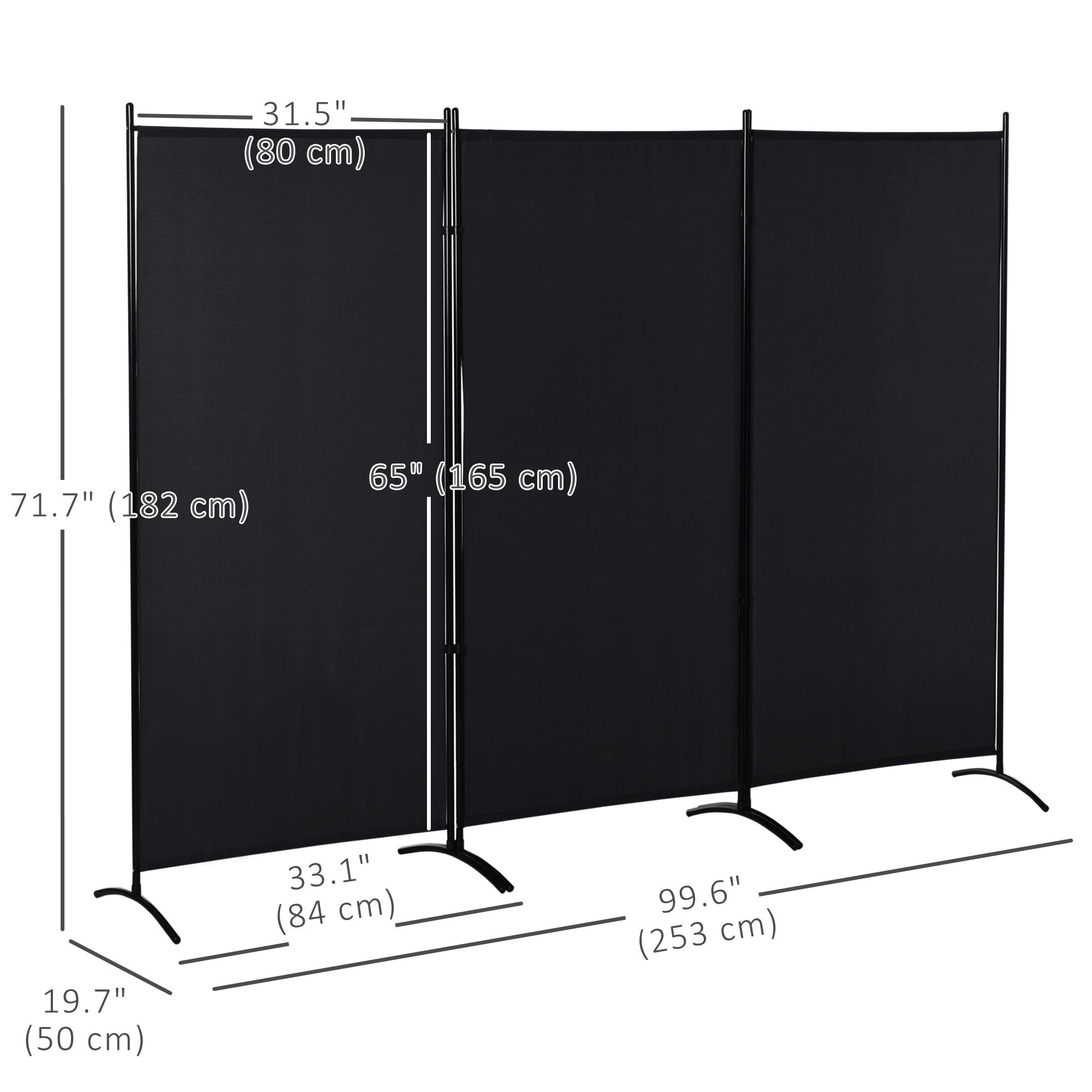 HOMCOM 3 Panel Room Divider, 6 Ft Double Hinged Folding Privacy Screen, Portable Freestanding Partition Wall Divider for Home Office, Black