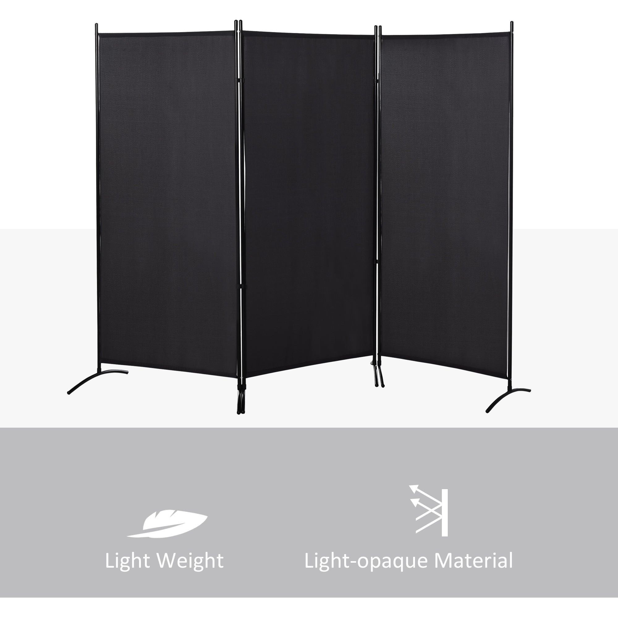 HOMCOM 3 Panel Room Divider, 6 Ft Double Hinged Folding Privacy Screen, Portable Freestanding Partition Wall Divider for Home Office, Black