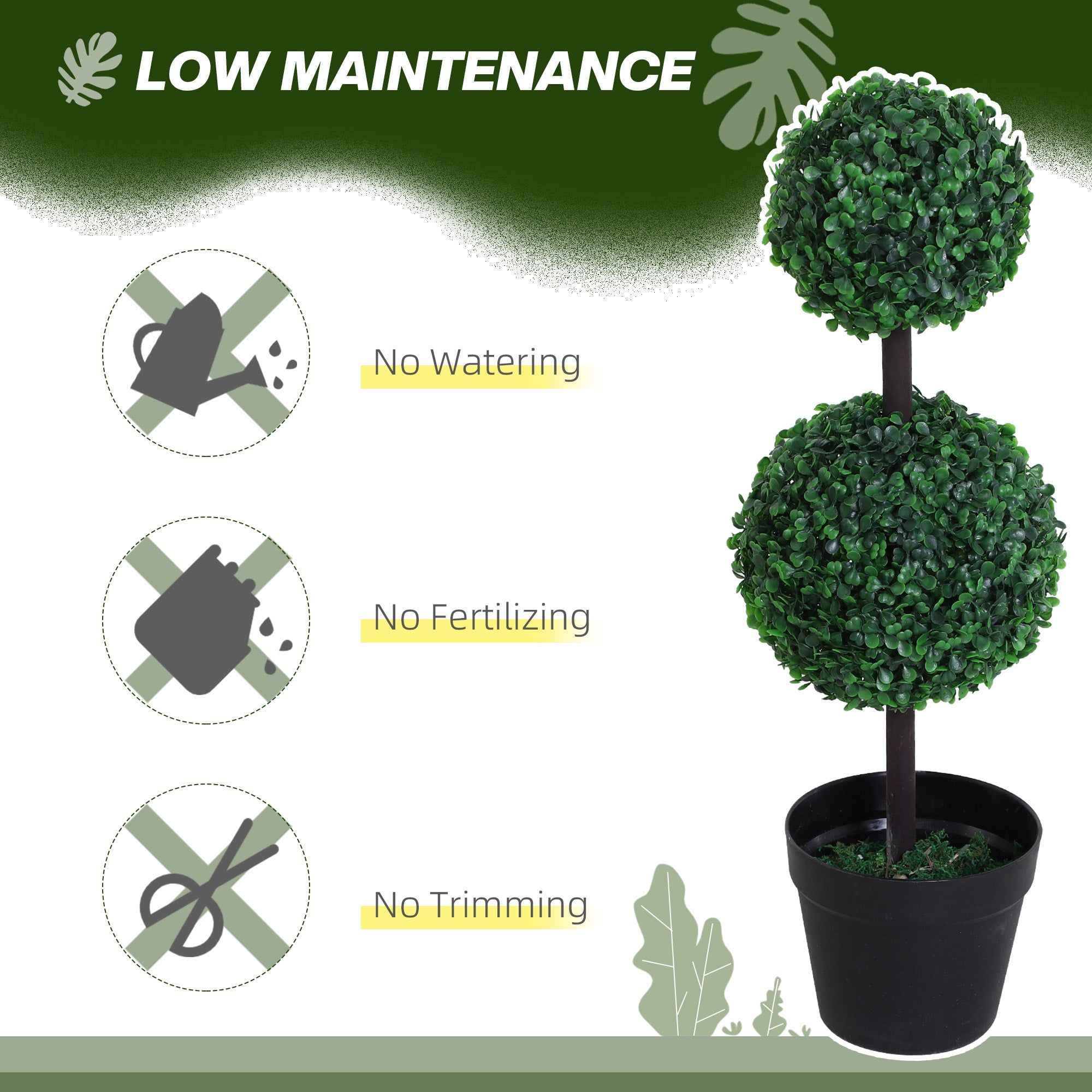 Boxwood Topiary Tree Set of 2, 2-Ball Artificial Plant, UV Resistant for Home Office, Living Room Decor, Dark Green