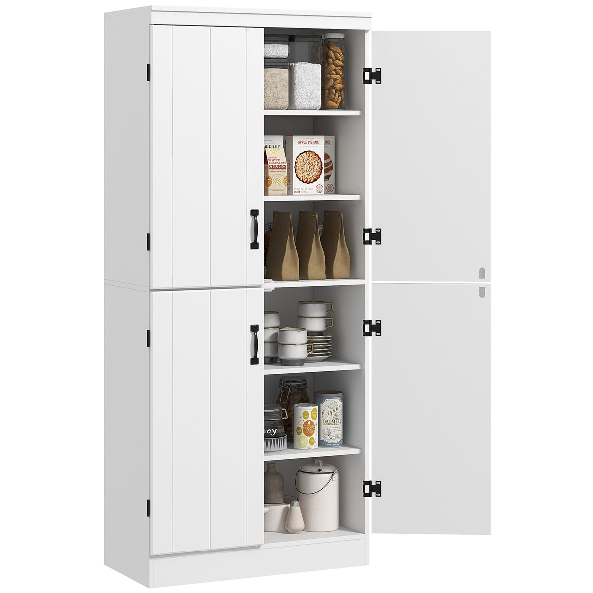 HOMCOM 4-Door Tall Kitchen Cupboard, Freestanding 6-Tier Storage ...
