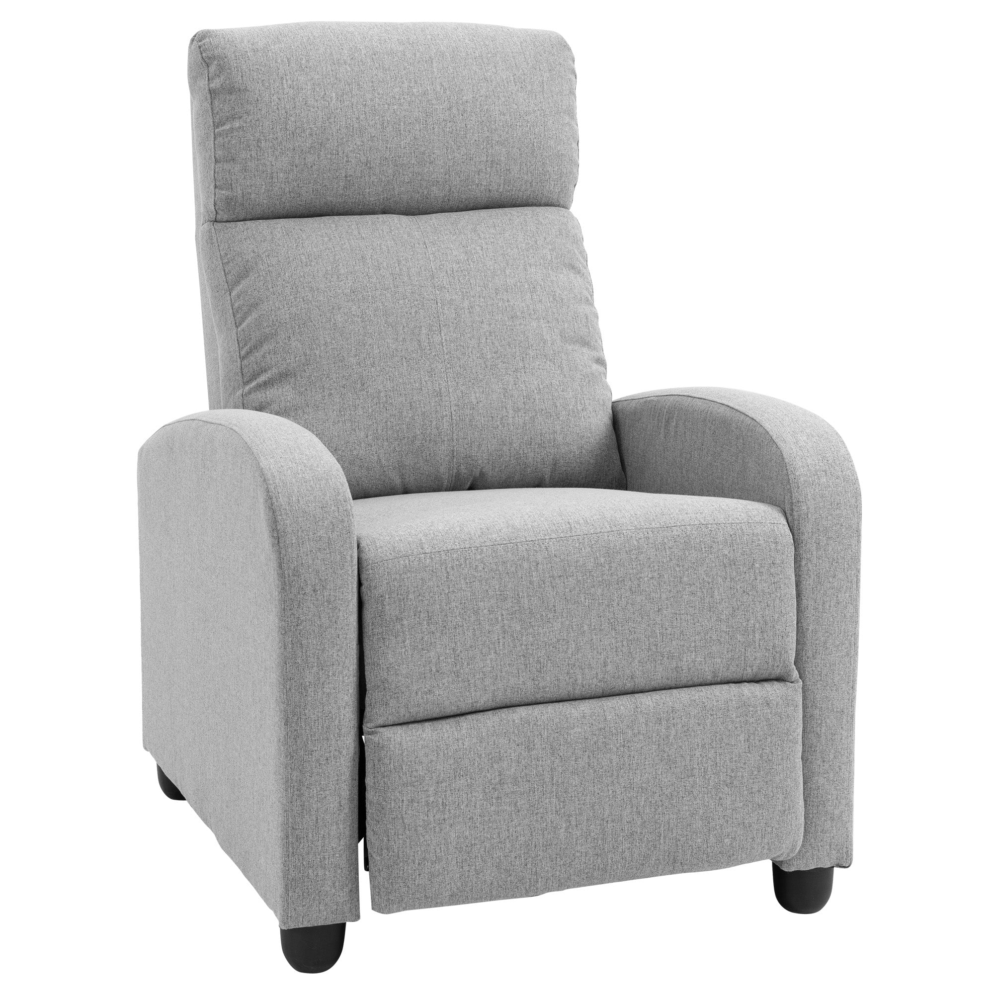 HOMCOM Push Back Recliner Chair, Fabric Home Theater Seating, Single Reclining Sofa Chair with Padded Seat for Living Room, Light Grey