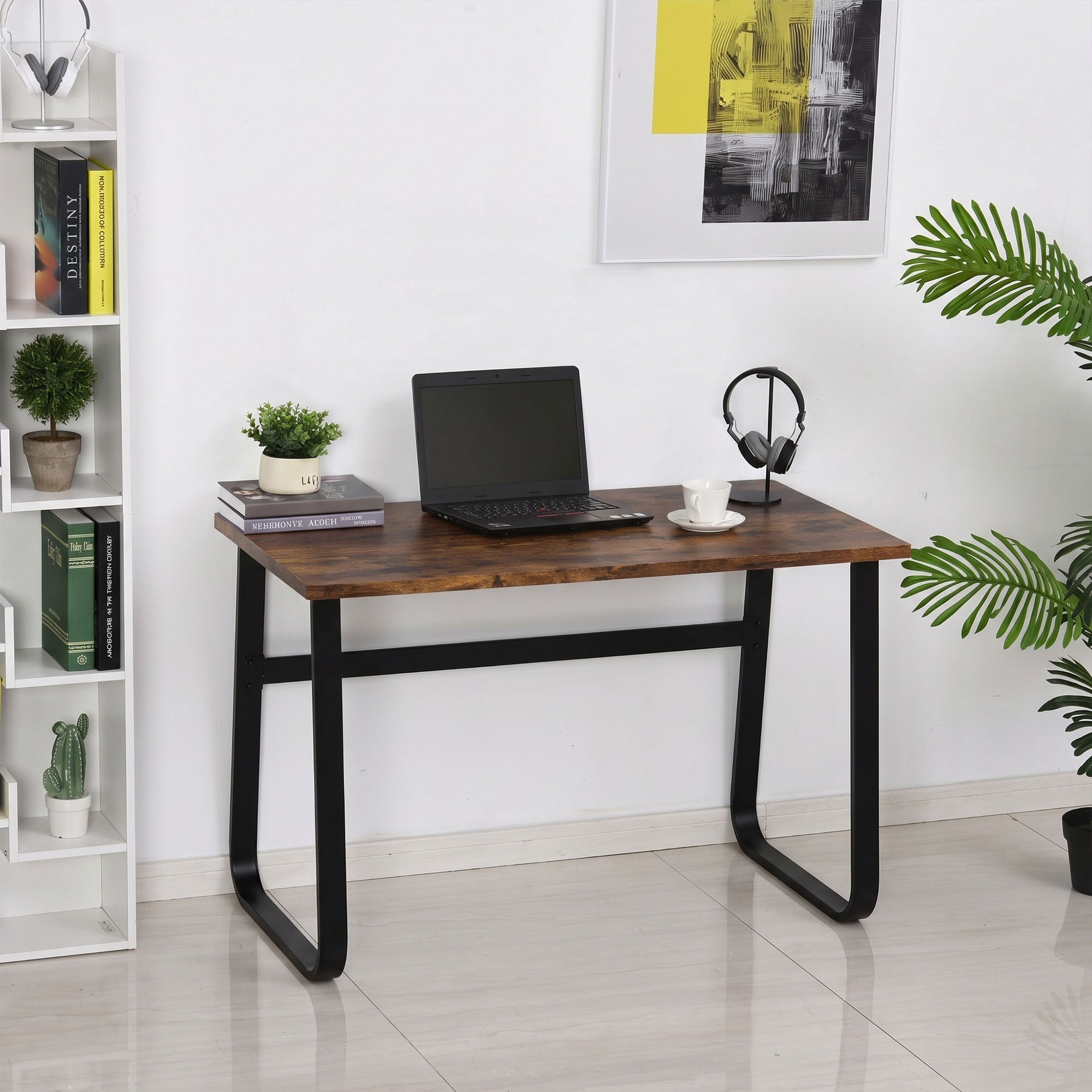 Computer Desk, Writing Desk with Steel Frame and Wood Top, Industrial Home Study Table, 100 x 58 x 74.5cm, Rustic Brown and Black