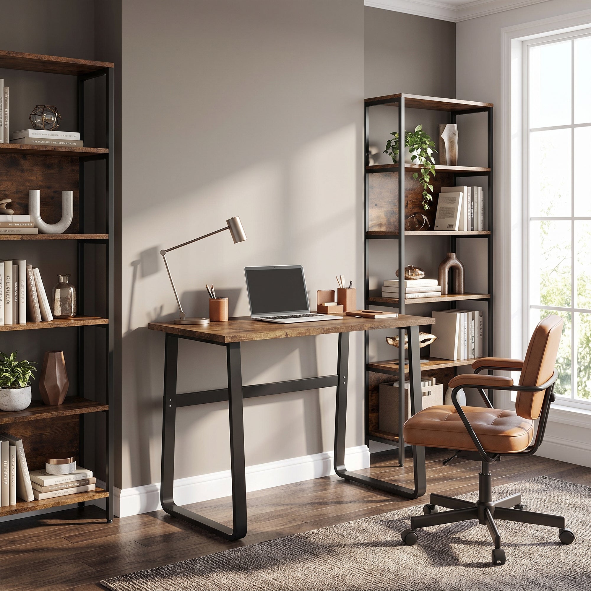 Computer Desk, Writing Desk with Steel Frame and Wood Top, Industrial Home Study Table, 100 x 58 x 74.5cm, Rustic Brown and Black