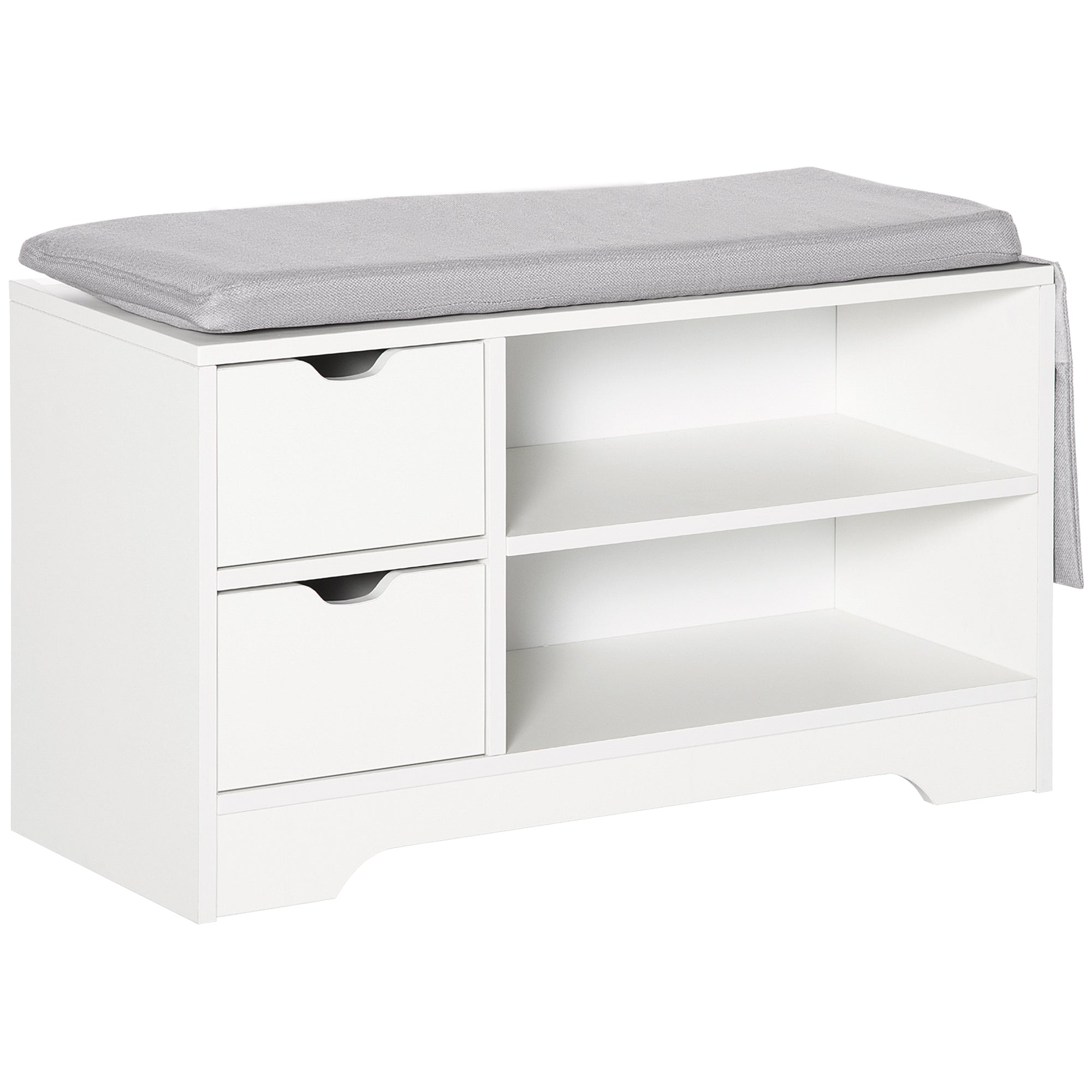 HOMCOM Shoe Bench with Storage, Modern Upholstered Entryway Bench with Open Shelves, Drawers and Pocket for Living Room, Hallway, White