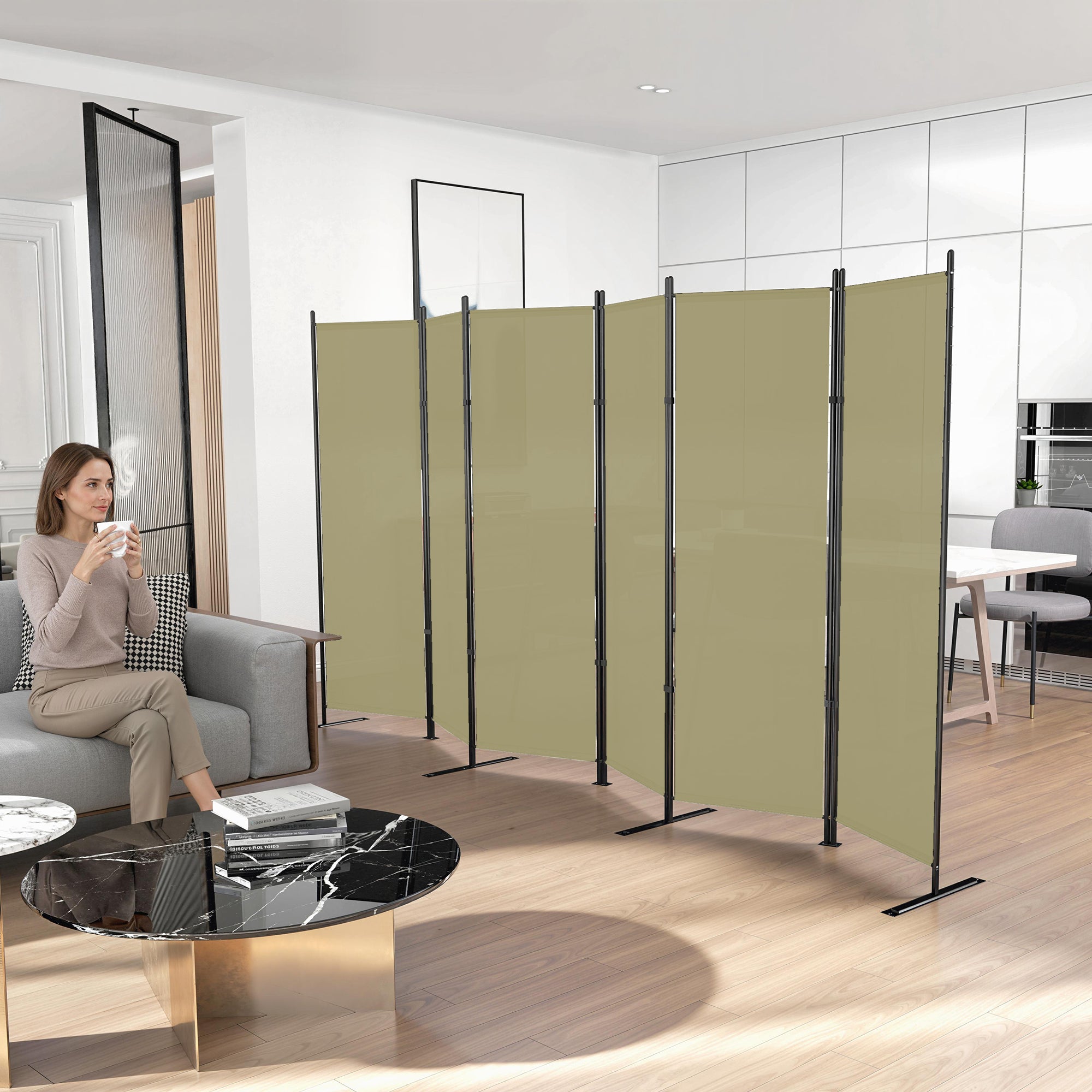 6 Panel Room Divider, 6 Ft Folding Privacy Screen, Portable Freestanding Partition Wall Divider for Home Office, Beige