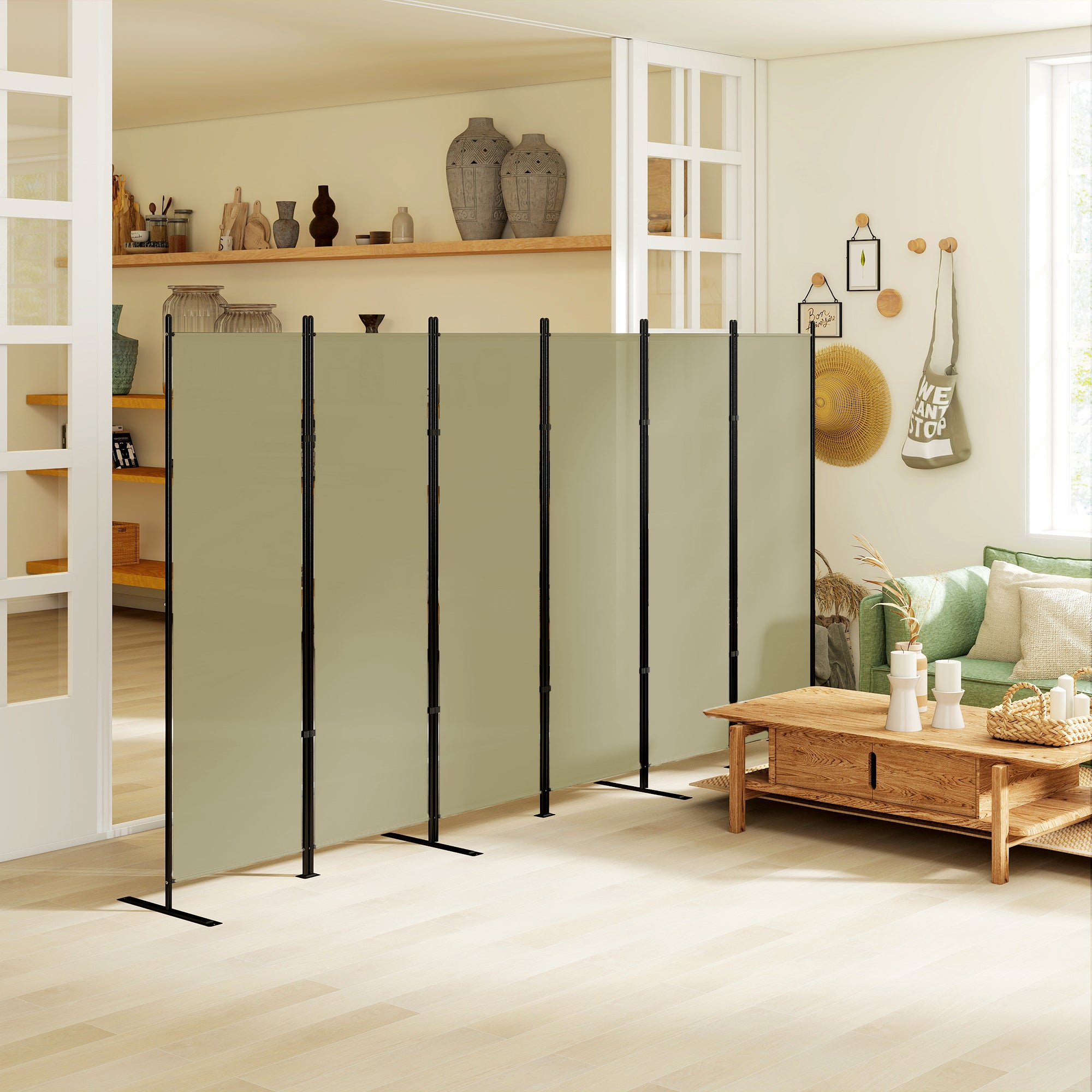 6 Panel Room Divider, 6 Ft Folding Privacy Screen, Portable Freestanding Partition Wall Divider for Home Office, Beige