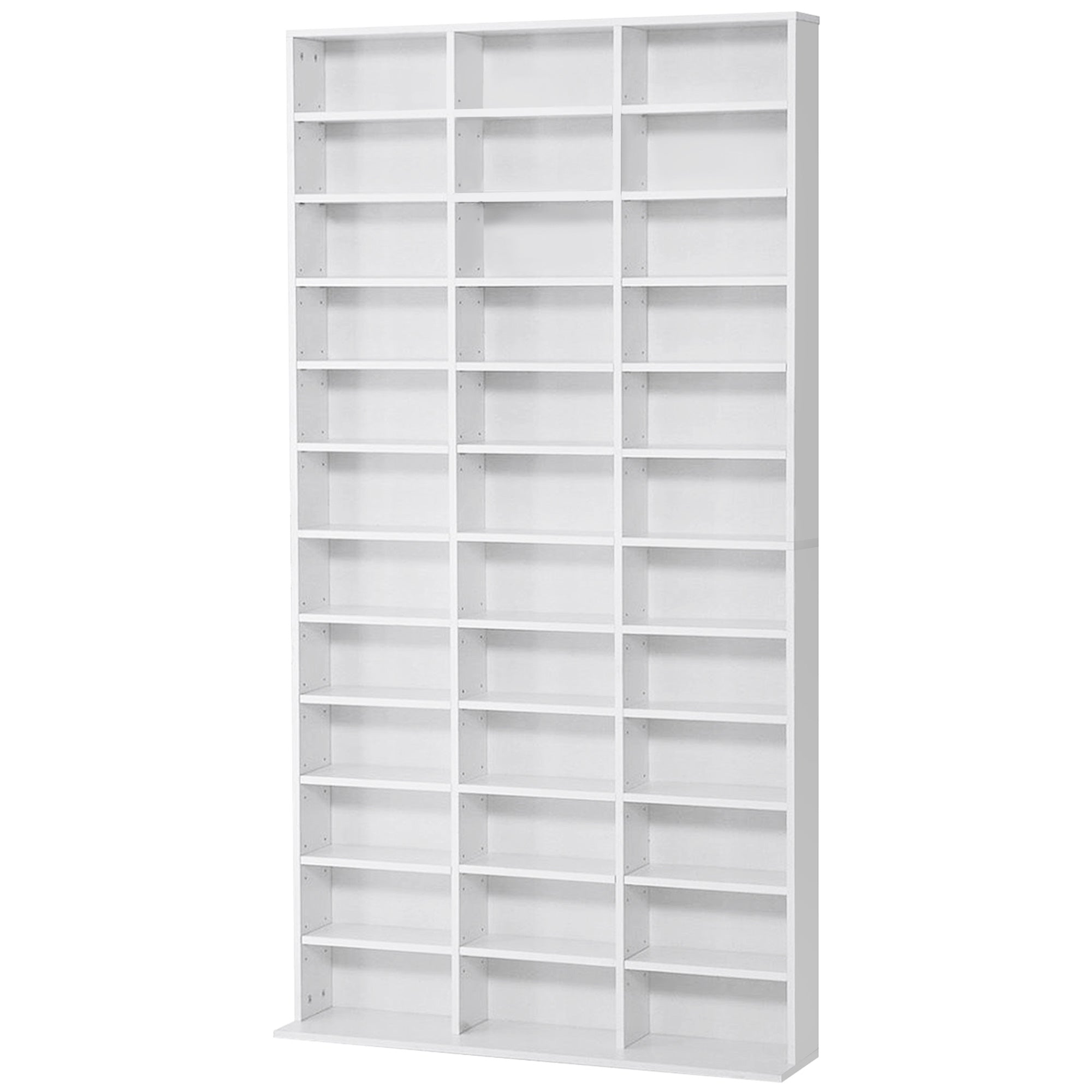 1116 CD/ 528 DVD Storage Unit, Media Storage Shelf, Wooden Display Unit with Adjustable Shelves, 102 x 195 cm, White