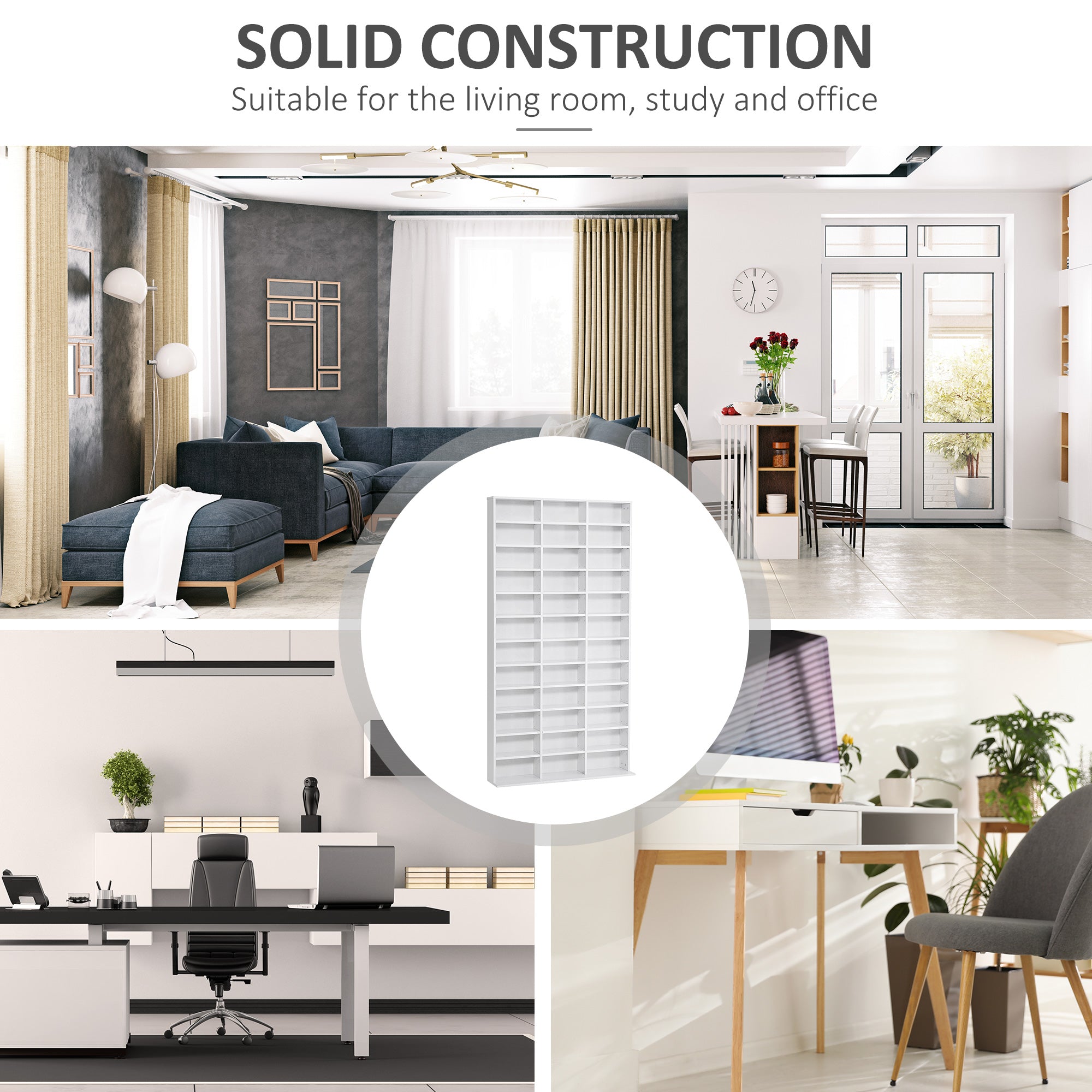 1116 CD/ 528 DVD Storage Unit, Media Storage Shelf, Wooden Display Unit with Adjustable Shelves, 102 x 195 cm, White