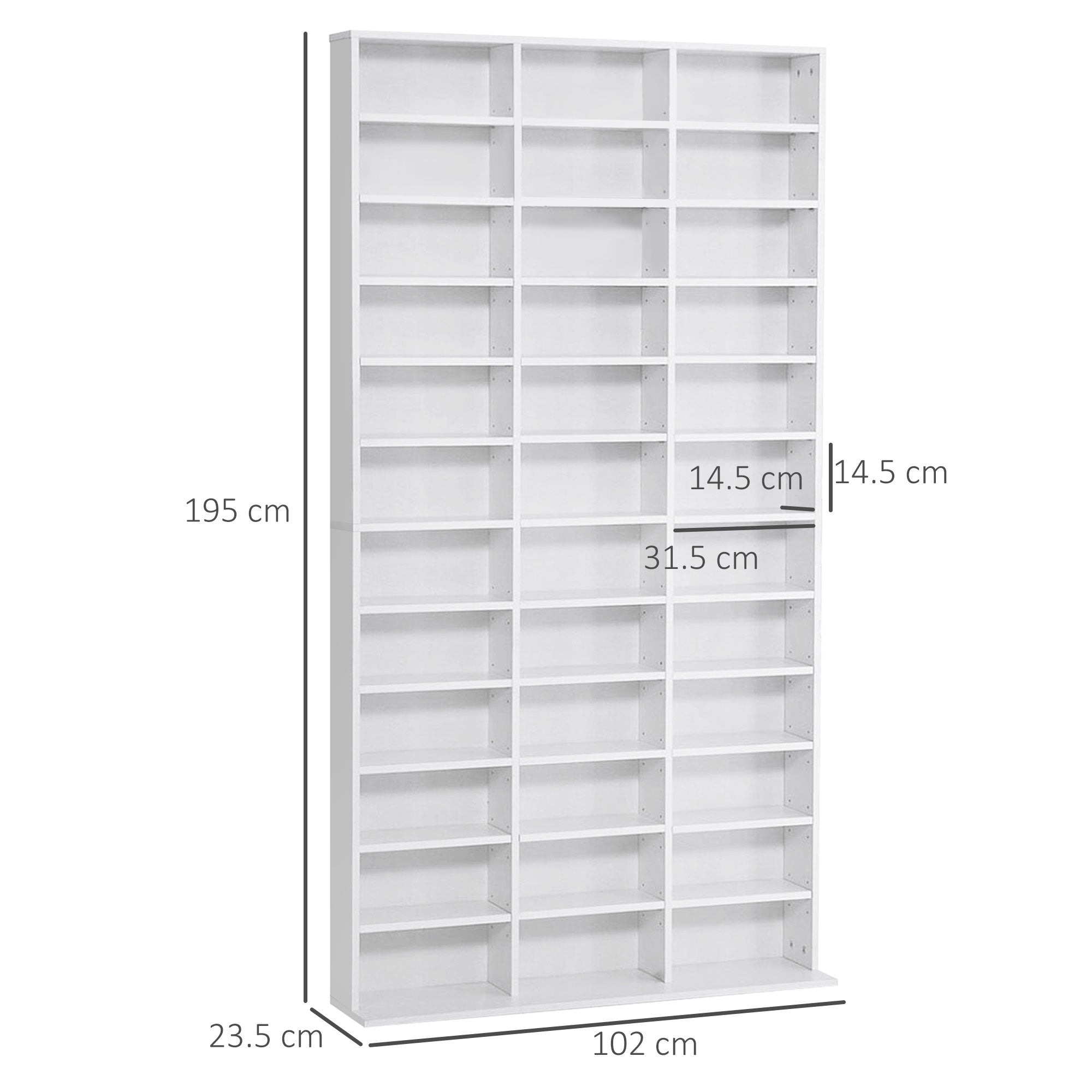 1116 CD/ 528 DVD Storage Unit, Media Storage Shelf, Wooden Display Unit with Adjustable Shelves, 102 x 195 cm, White