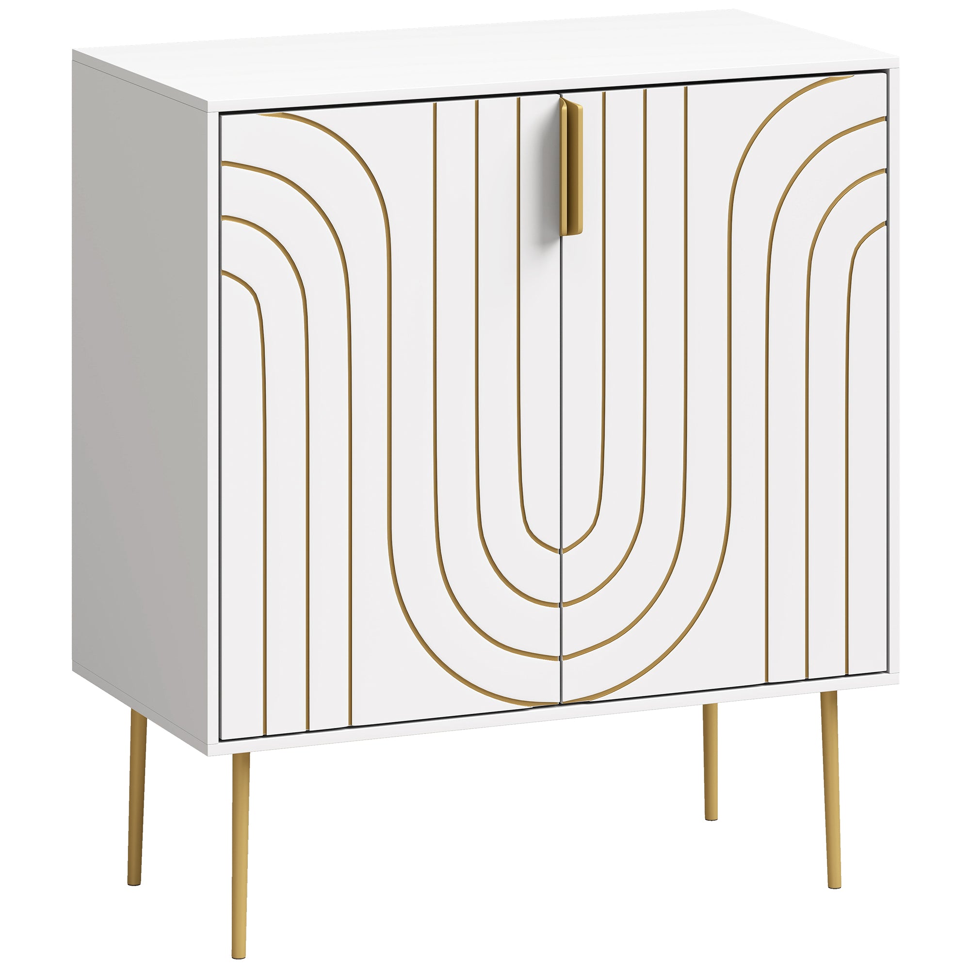 Storage Cabinet, Modern Kitchen Cupboard with 2 Doors, Adjustable Shelf and Metal Legs, Freestanding Sideboard for Living Room, Dining Room, Hallway, White