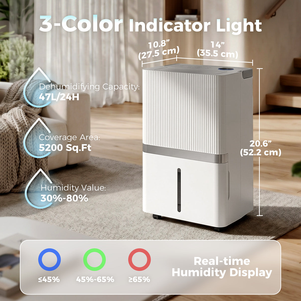 100 Pint Smart Dehumidifier for Basement and Home, 5,200 Sq. Ft., WiFi Large Dehumidifiers with App, Alexa, Google Voice Control, Drain Hose, 3 Modes, Humidity Indicator