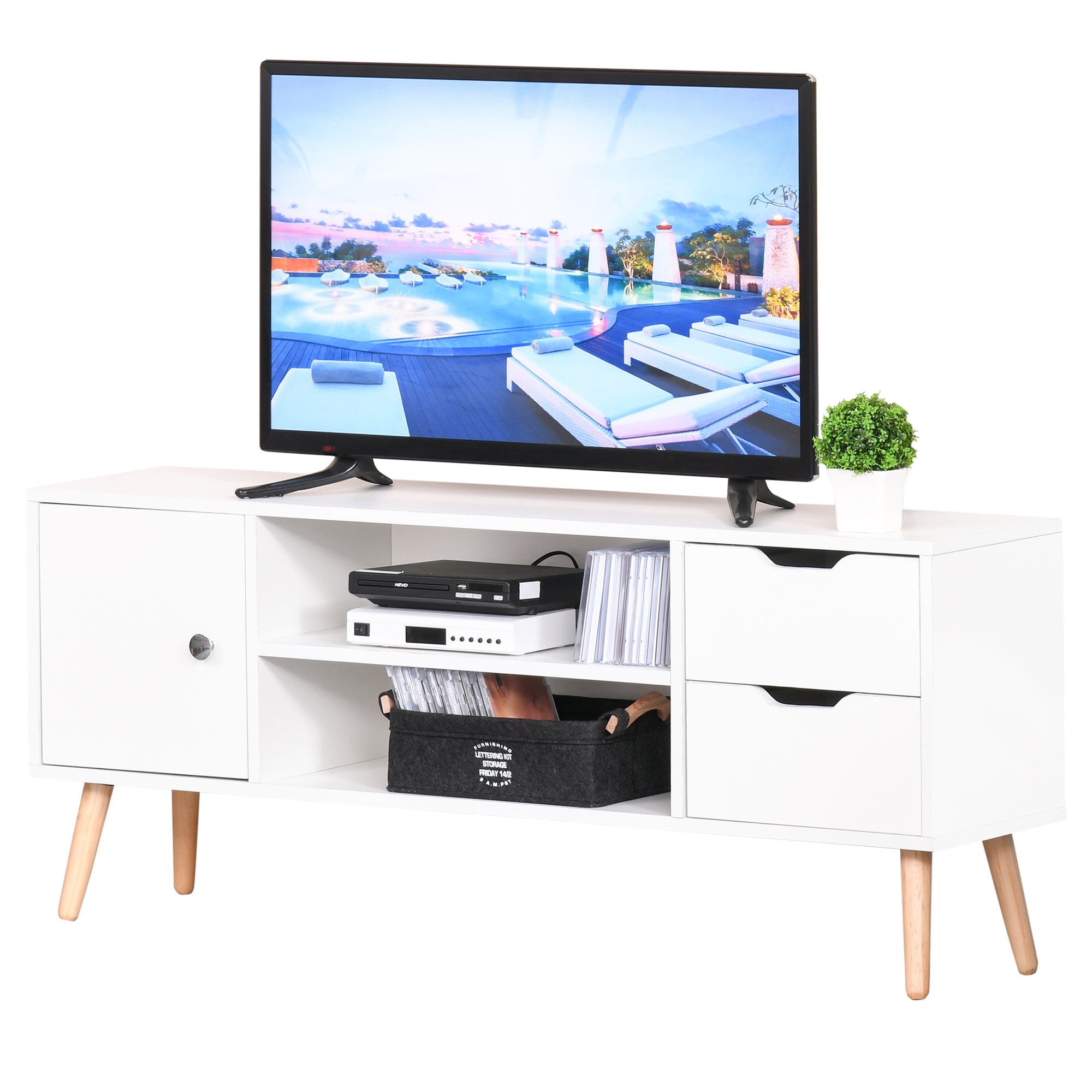 HOMCOM TV Stand for TVs up to 50" Flat Screen, TV Cabinet with Storage Shelves, 2 Drawers and Cable Hole, Modern Entertainment Center for Living Room, White