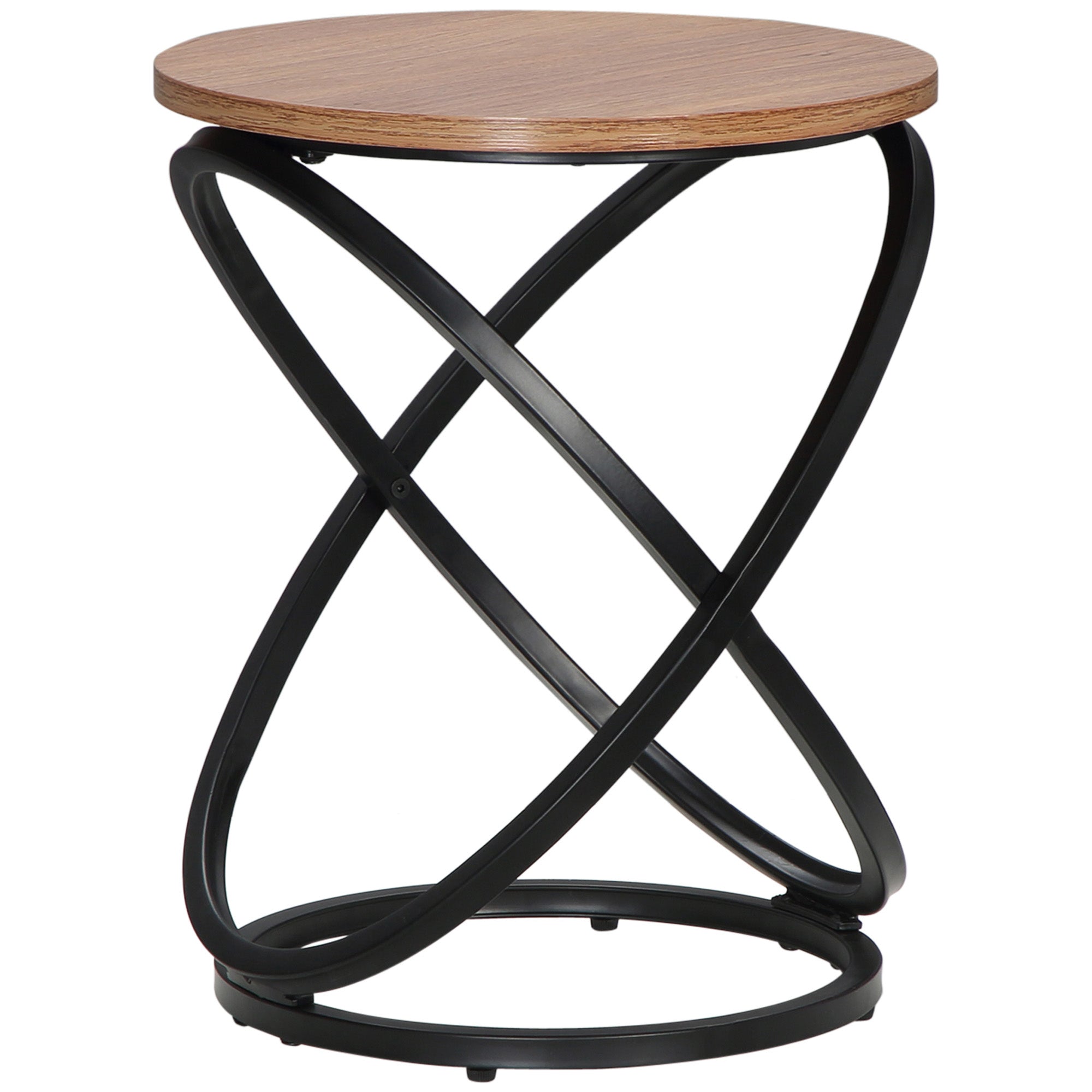 HOMCOM Side Table, Round End Table with Cross-ring Steel Frame, Industrial Accent Table for Living Room, Light Brown