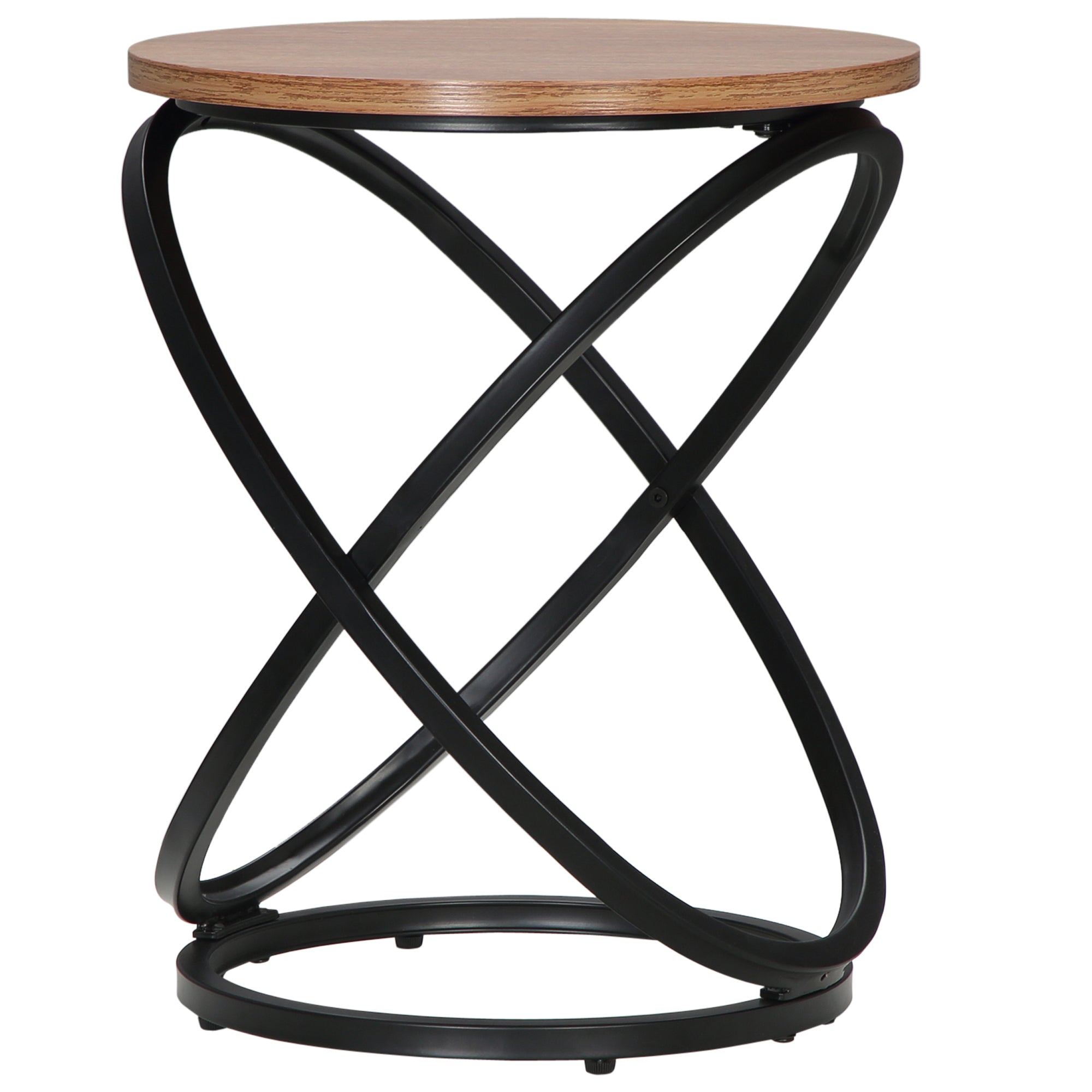 HOMCOM Side Table, Round End Table with Cross-ring Steel Frame, Industrial Accent Table for Living Room, Light Brown