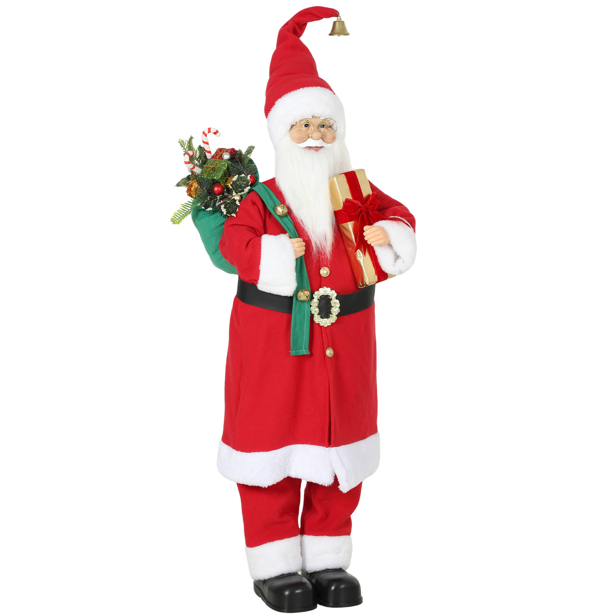 4ft Life Size Singing Dancing Santa Claus, 120 cm Standing Musical Animated Santa with Gift and Sack, Handcrafted, Sound Touch Activated, Moving Christmas Figure Decoration