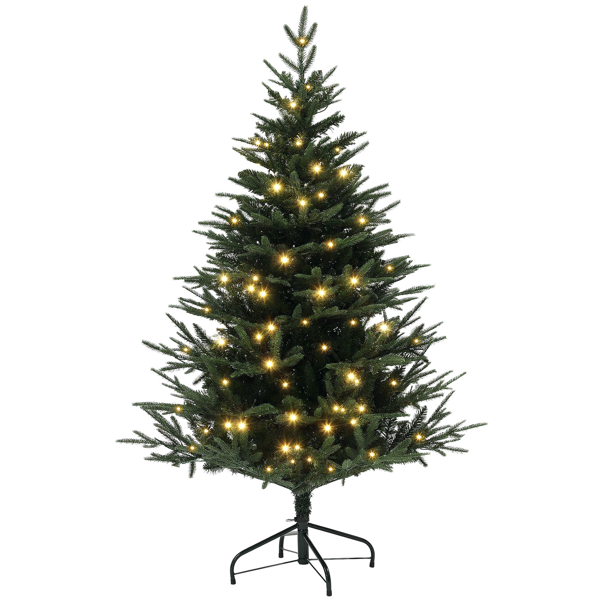 5ft Prelit Christmas Tree with 542 Tips, Warm White LED Lights and Steel Base, Hinged Artificial Xmas Tree, Automatic Open, Green