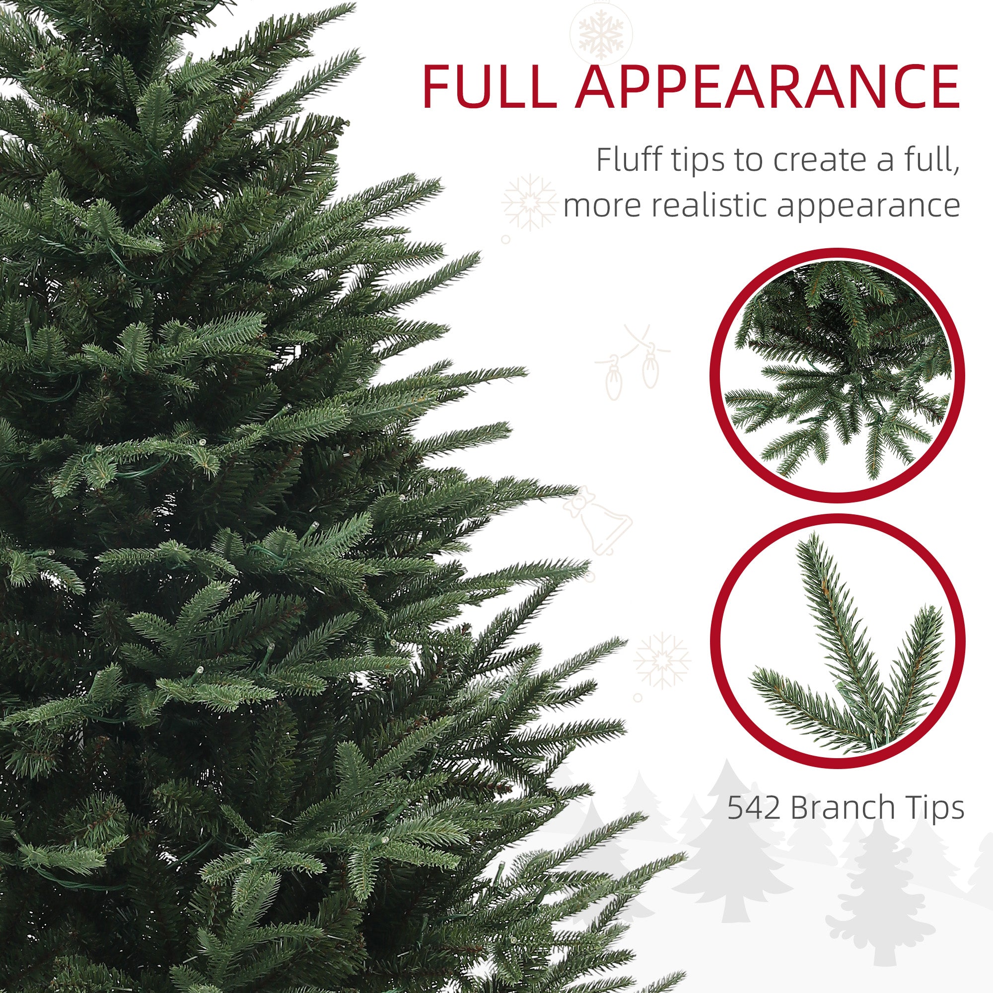 5ft Prelit Christmas Tree with 542 Tips, Warm White LED Lights and Steel Base, Hinged Artificial Xmas Tree, Automatic Open, Green
