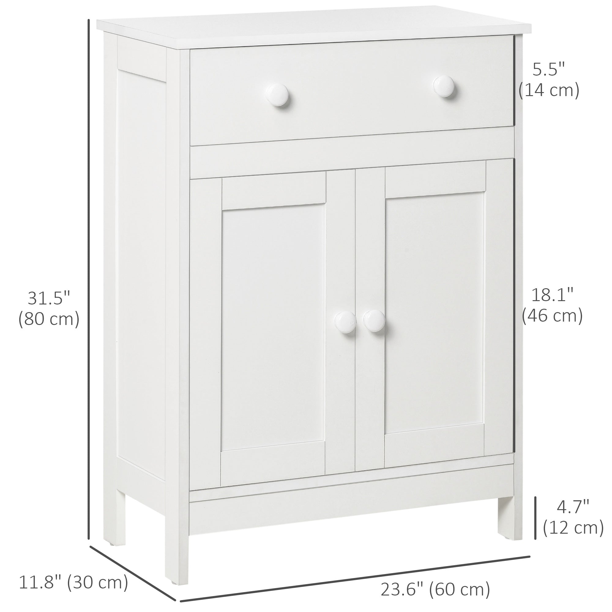 HOMCOM Bathroom Floor Cabinet, Freestanding Storage Cabinet with Drawer and Shaker Doors, Accent Cabinet, Sideboard with Adjustable Shelf, White